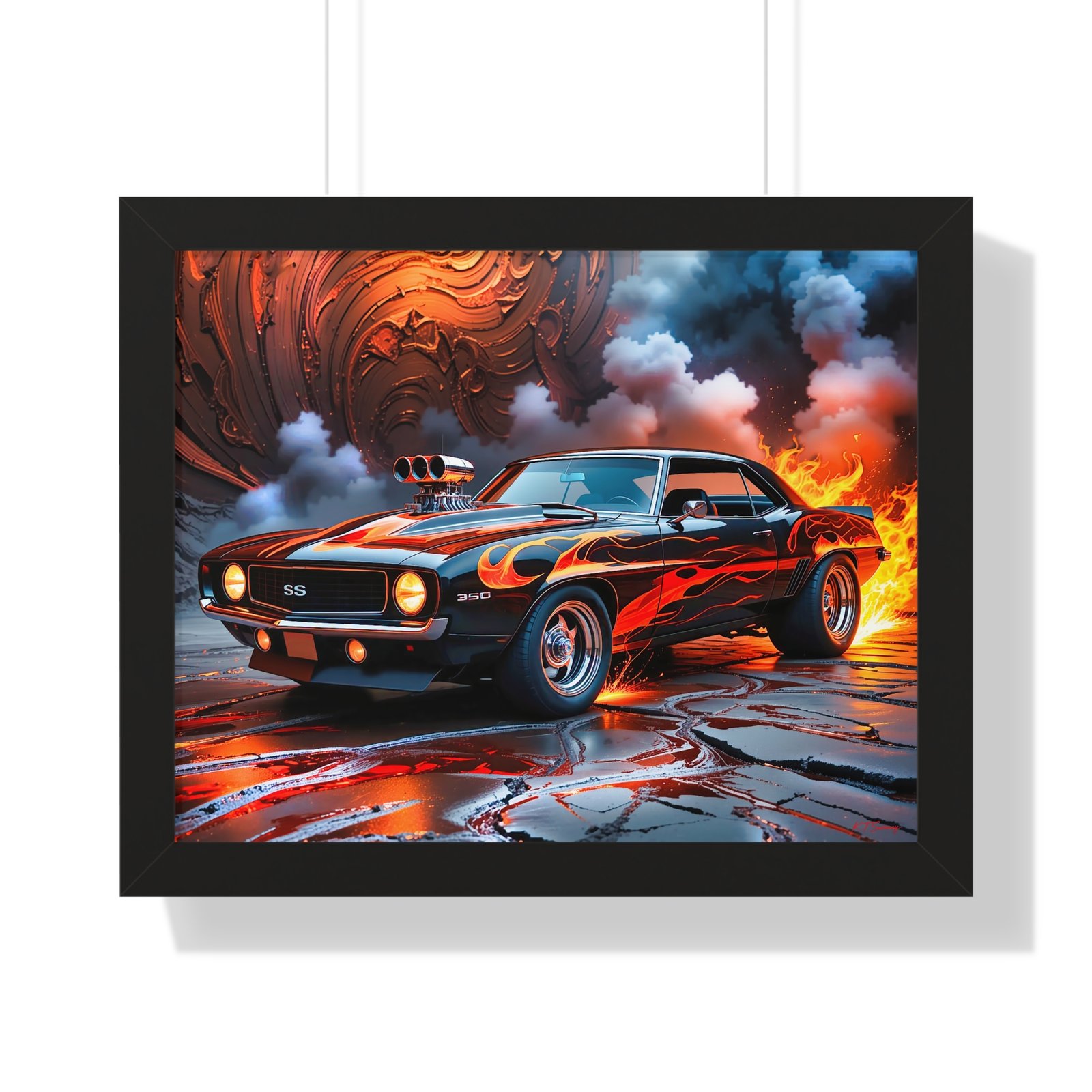 Limited Edition 1969 Camaro Hot Rod Wall Art Framed Print with Watercolor Textured Background | Collector’s Classic Camaro Artwork - Image 4