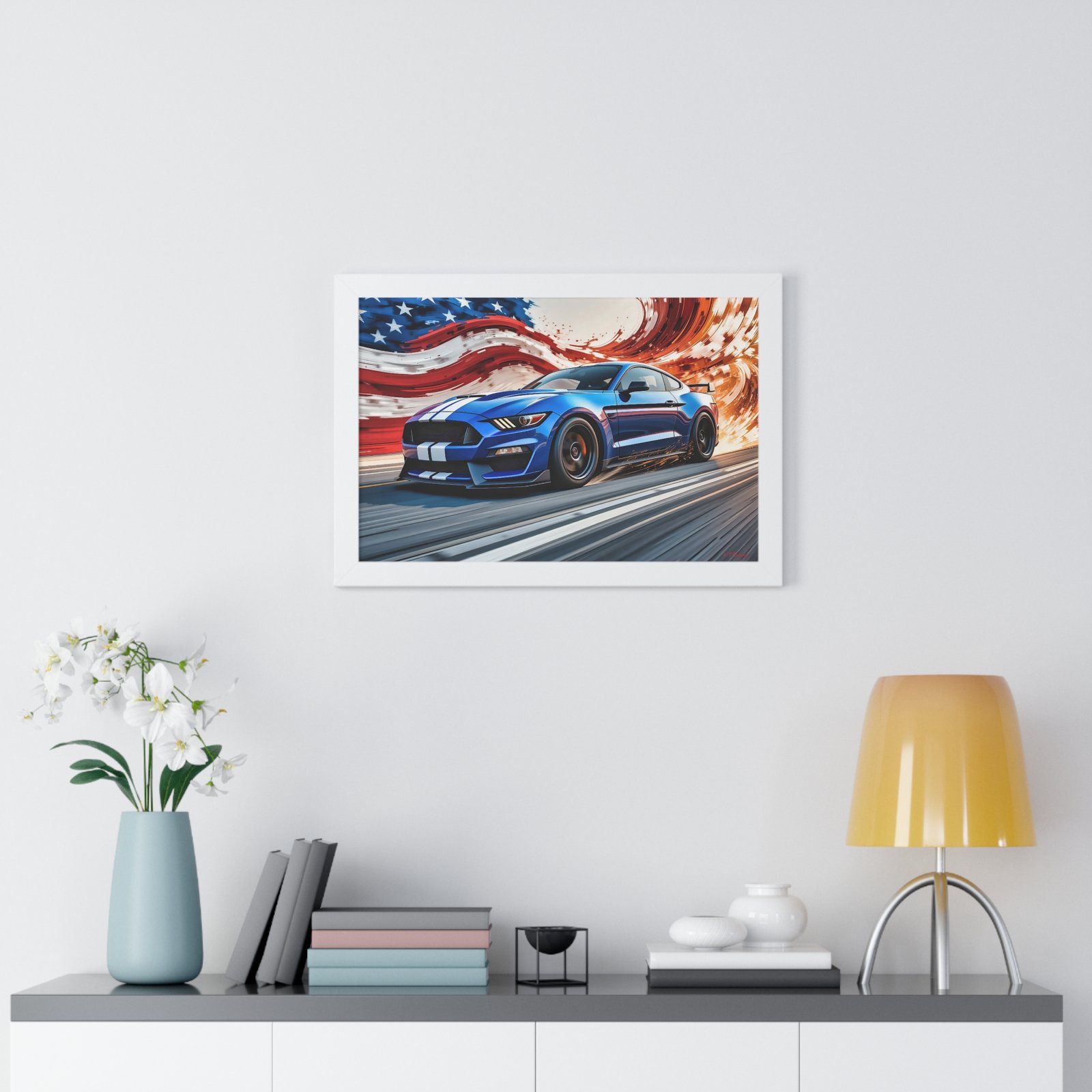 Limited Edition Mustang GT Wall Art Framed Print in Blue with White Stripes | Classic Mustang Collector’s Artwork - Image 23