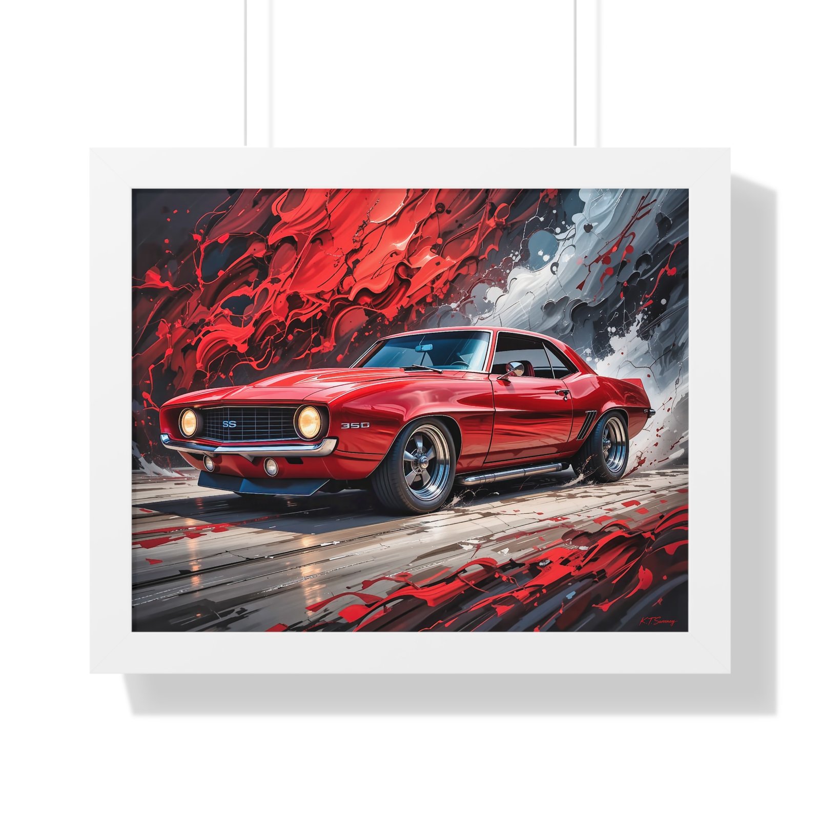 1969 Red Camaro SS Hot Rod Wall Art Framed Print with Textured Oil Paint Style Background | Studio Edition Collector’s Artwork - Image 19