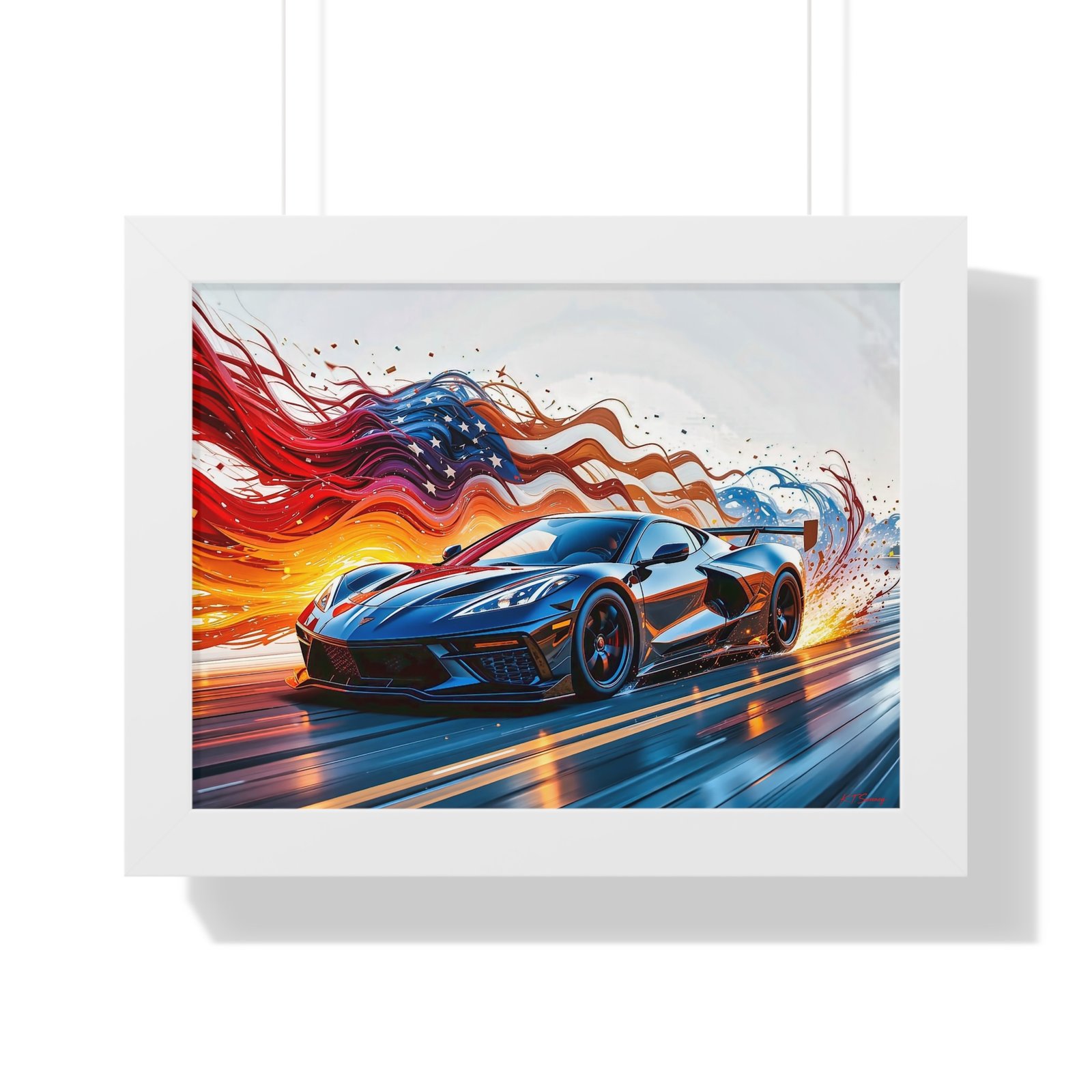 Exclusive Edition C8 Corvette with American Flag Wall Art Framed Print | Collector’s Corvette Artwork - Image 25