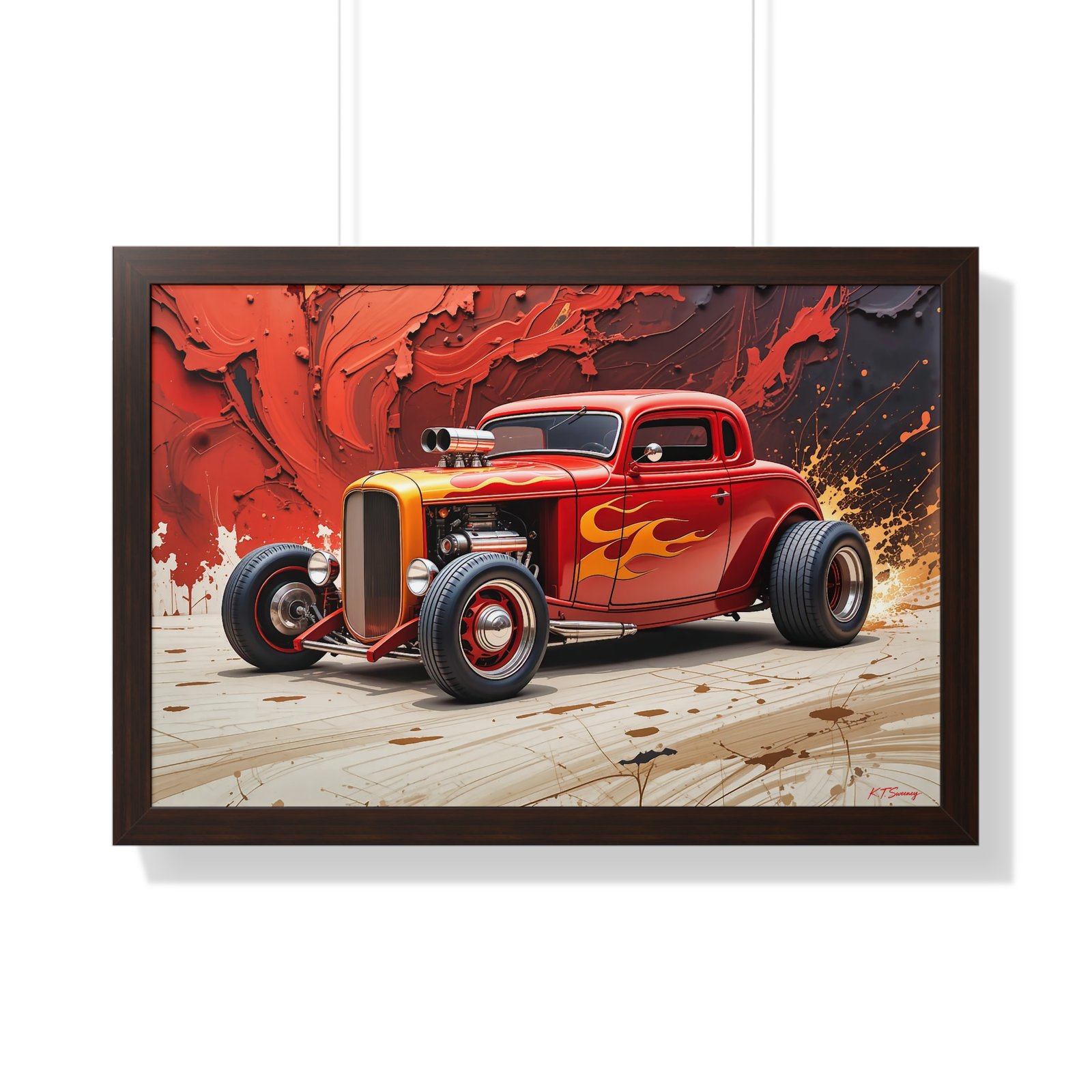 Limited Collector’s Edition 1932 Deuce Coupe Hot Rod in Red with Yellow Flames Wall Art Framed Print | Classic Hot Rod Artwork - Image 16