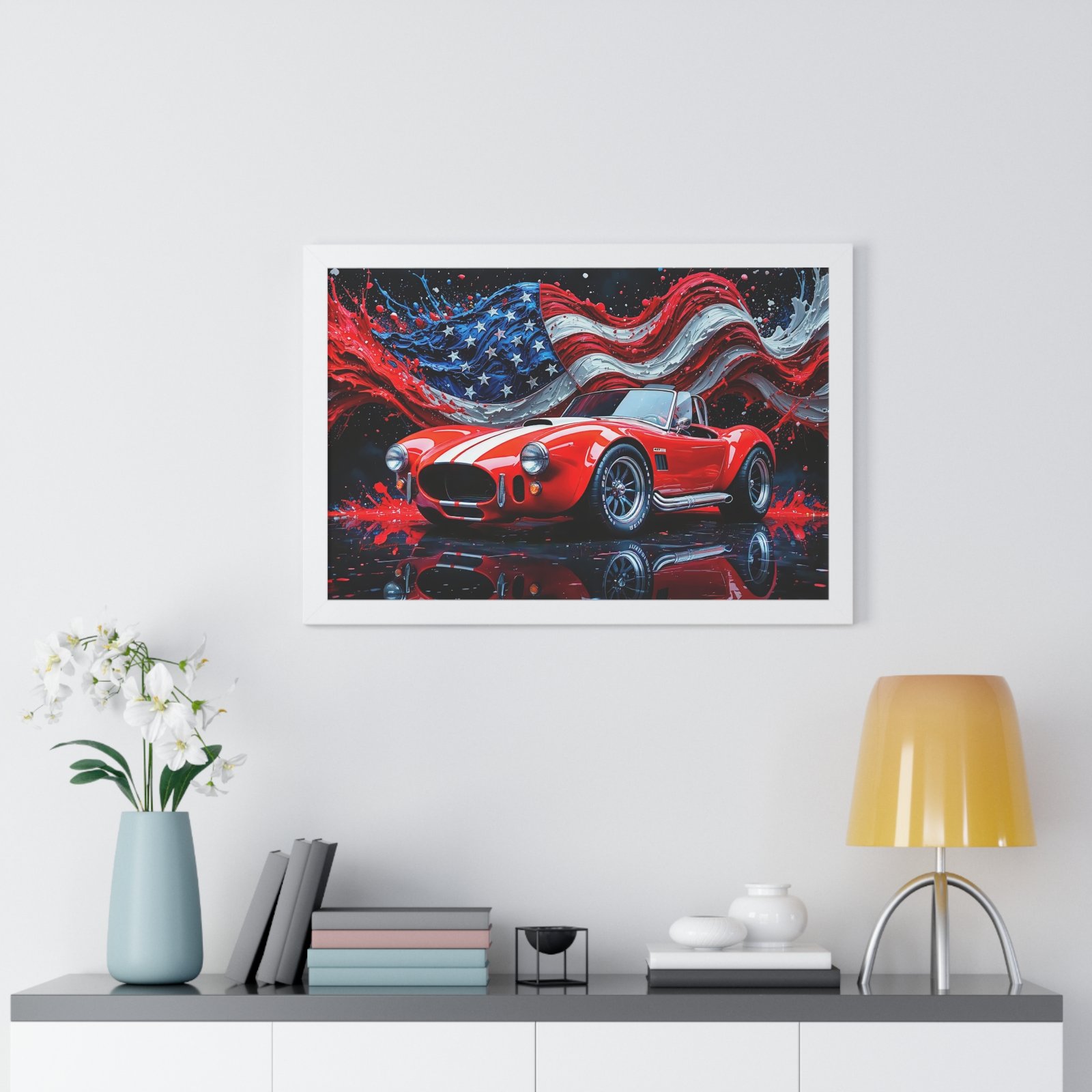 Exclusive Edition Red Shelby Cobra with White Stripes and USA Patriot theme | Collector’s Shelby Artwork - Image 26