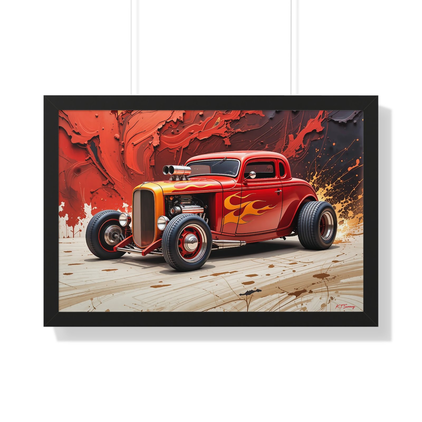 Limited Collector’s Edition 1932 Deuce Coupe Hot Rod in Red with Yellow Flames Wall Art Framed Print | Classic Hot Rod Artwork - Image 7