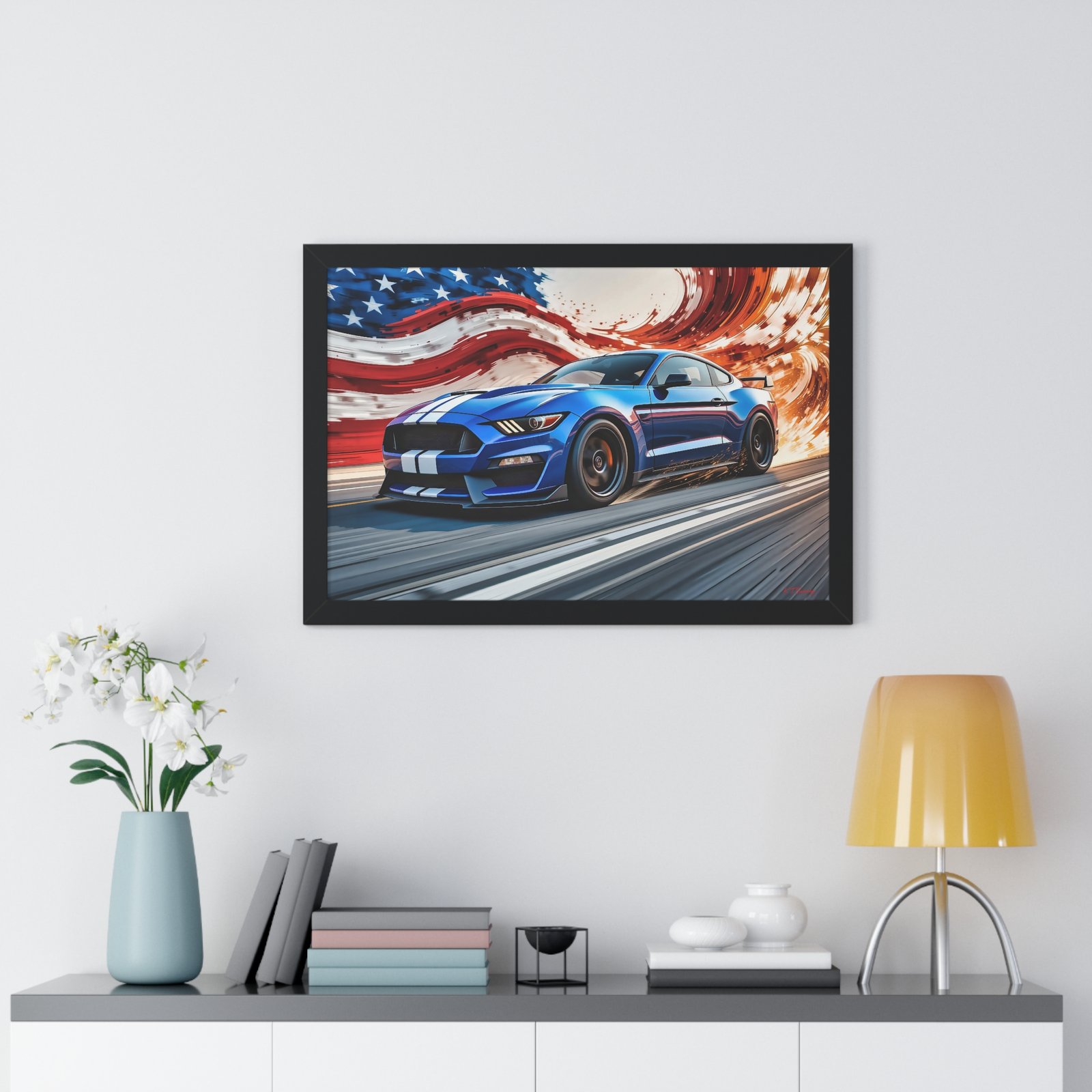 Limited Edition Mustang GT Wall Art Framed Print in Blue with White Stripes | Classic Mustang Collector’s Artwork - Image 8