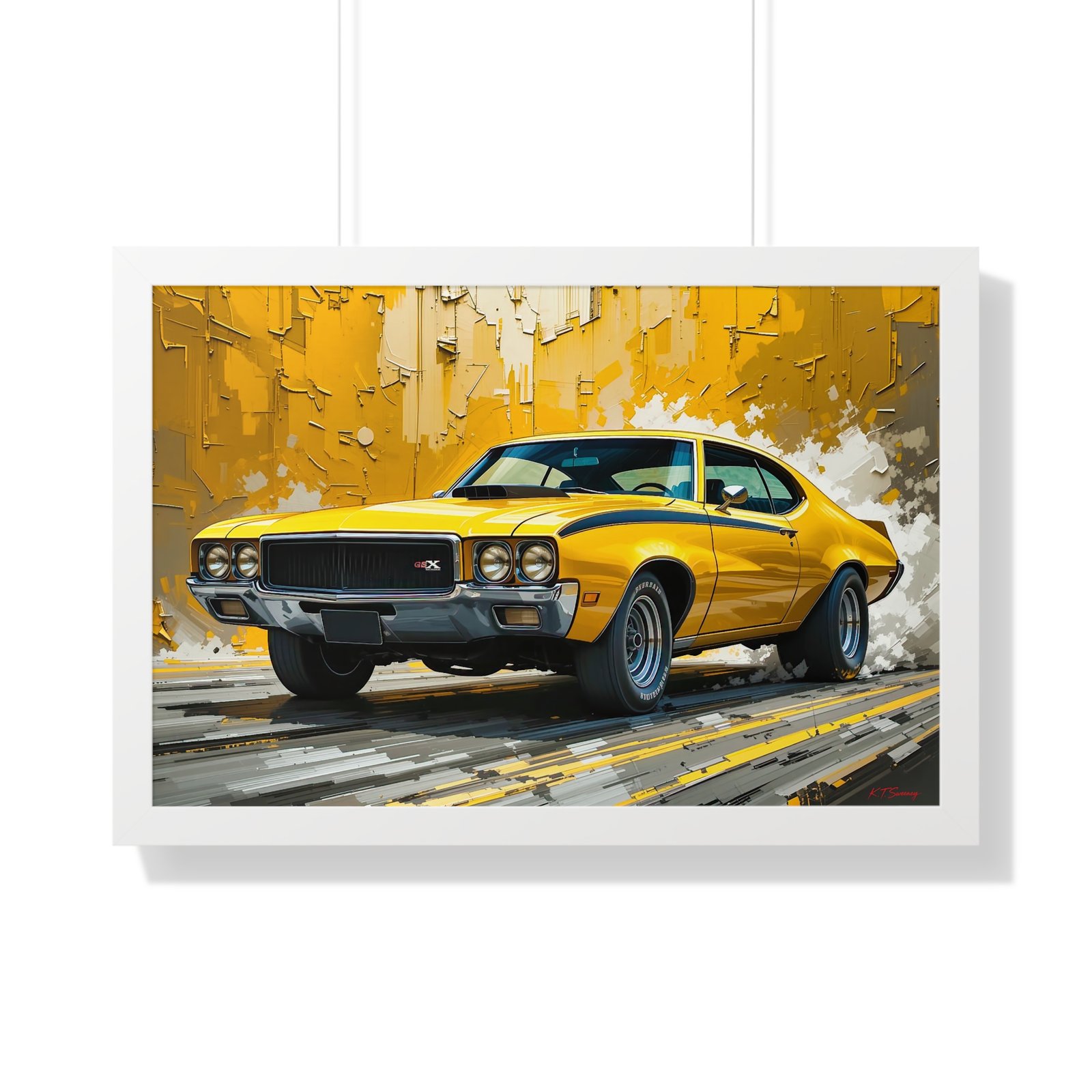1970 Yellow Buick GSX Hot Rod Wall Art Framed Print with Textured Oil Paint Style Design | Studio Edition Collector’s Artwork - Image 25