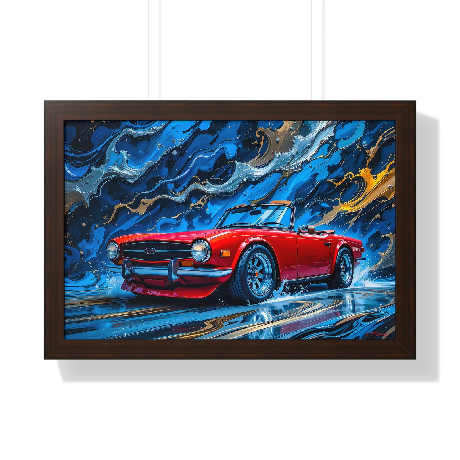 Exclusive Edition Red Triumph TR6 Classic Sports Car Wall Art Framed Print with 3D Textured Oil Paint Style Design| Collector’s Artwork - Image 13