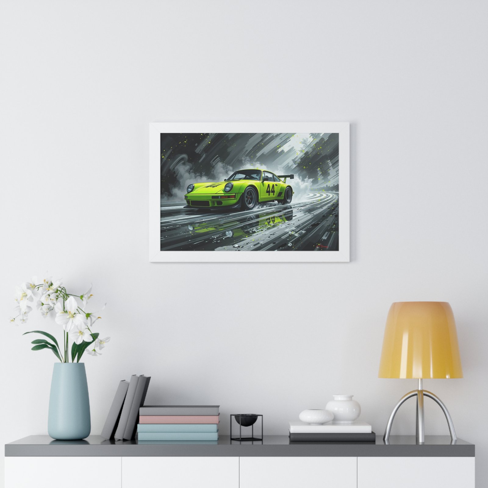 Limited Edition Porsche 930 Turbo in Neon Green with Dynamic Black and White Background Wall Art Framed Print | Collector’s Porsche Artwork - Image 23