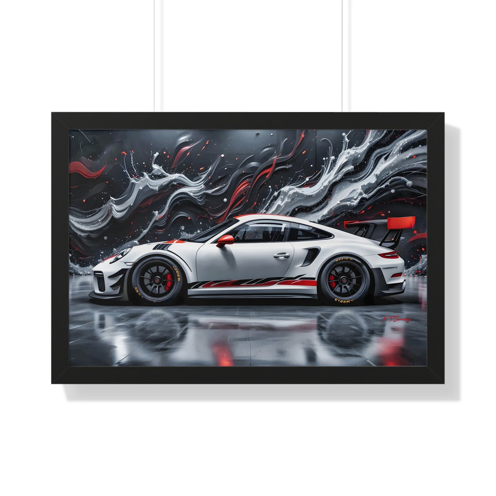 Limited Edition Porsche 911 GT3 Wall Art Framed Print with 3D Textured Oil Paint Style Background | Collector’s Porsche Artwork - Image 7
