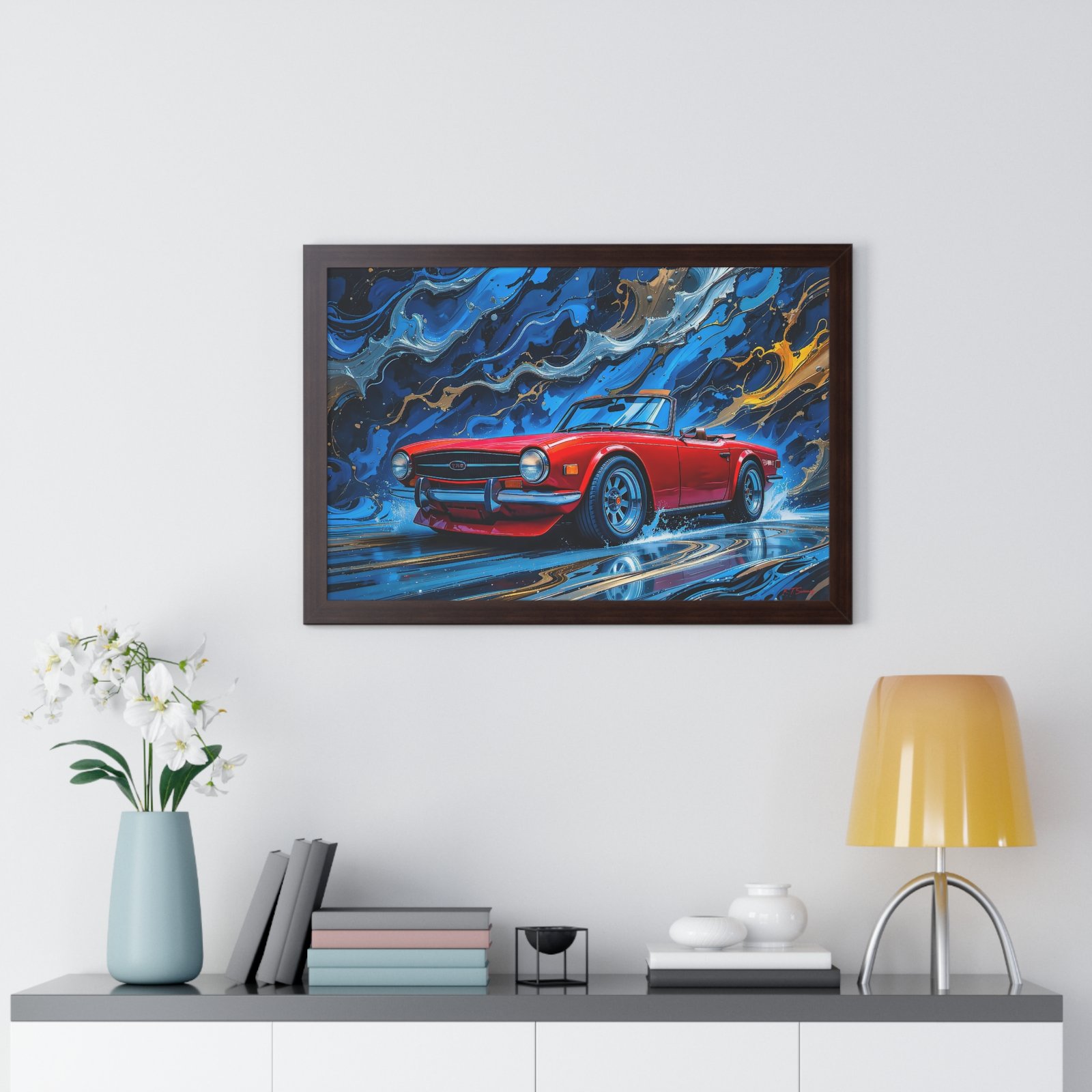 Exclusive Edition Red Triumph TR6 Classic Sports Car Wall Art Framed Print with 3D Textured Oil Paint Style Design| Collector’s Artwork - Image 17