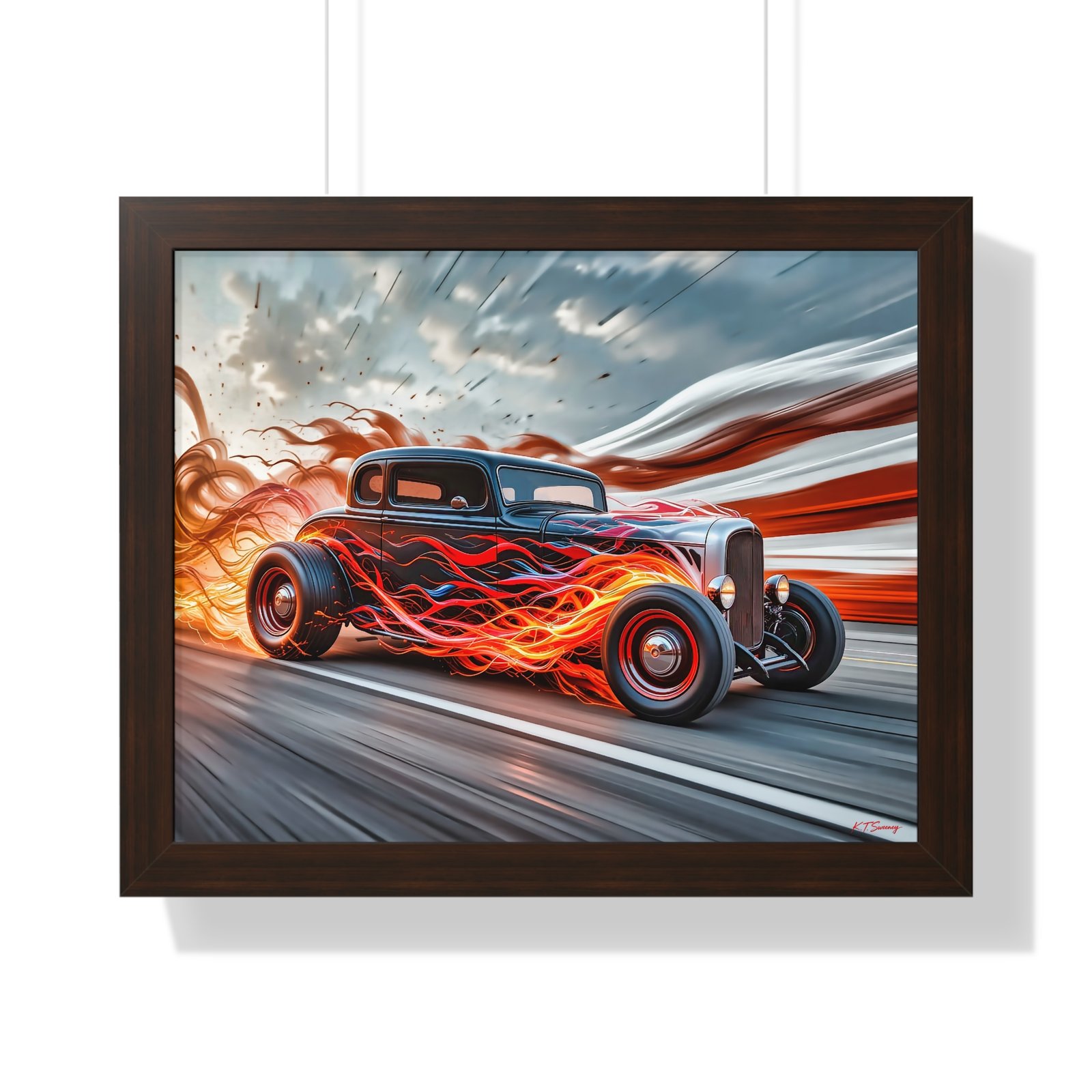 Limited Edition Hot Rod Wall Art Framed Print with Flames with American Flag - Image 10