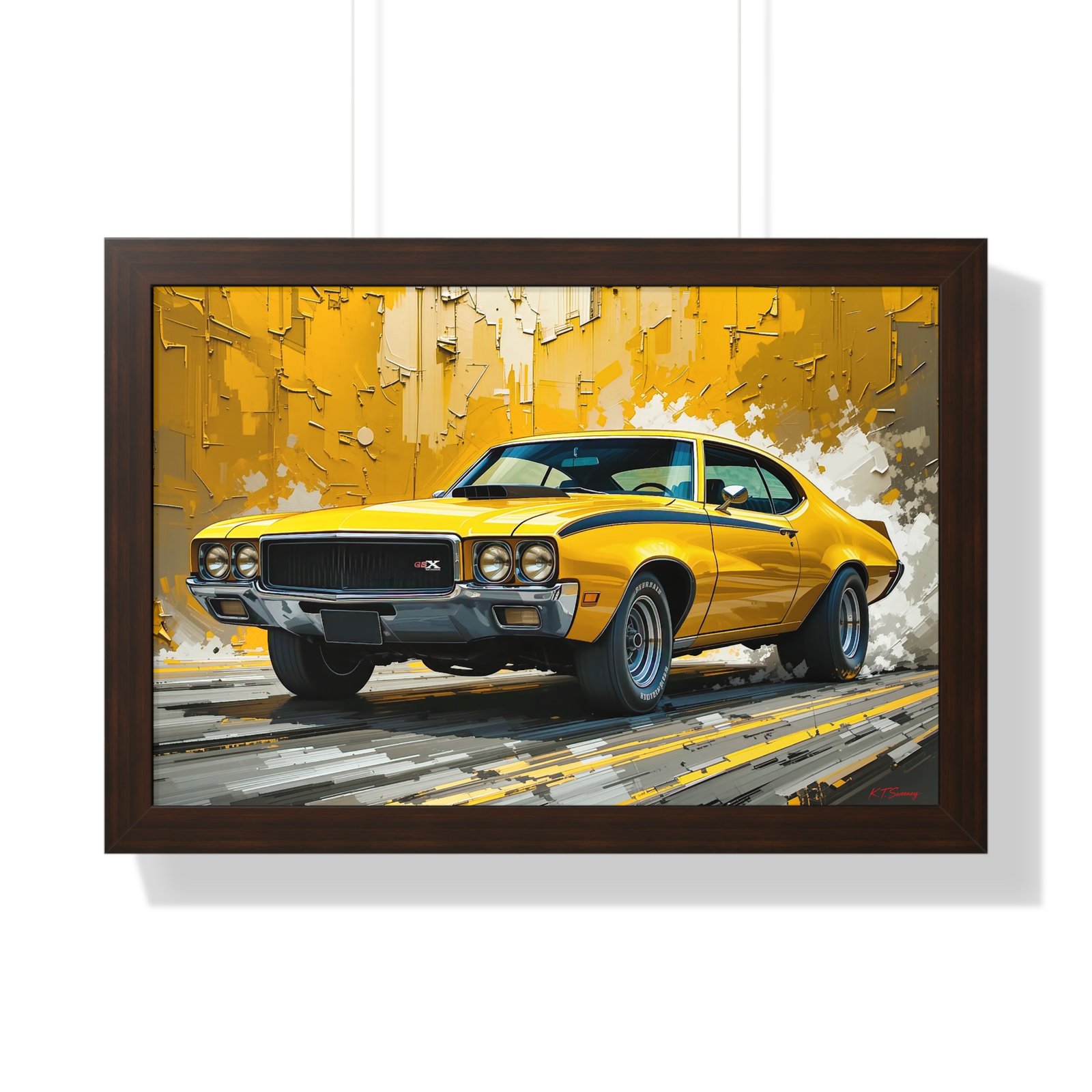 1970 Yellow Buick GSX Hot Rod Wall Art Framed Print with Textured Oil Paint Style Design | Studio Edition Collector’s Artwork - Image 13