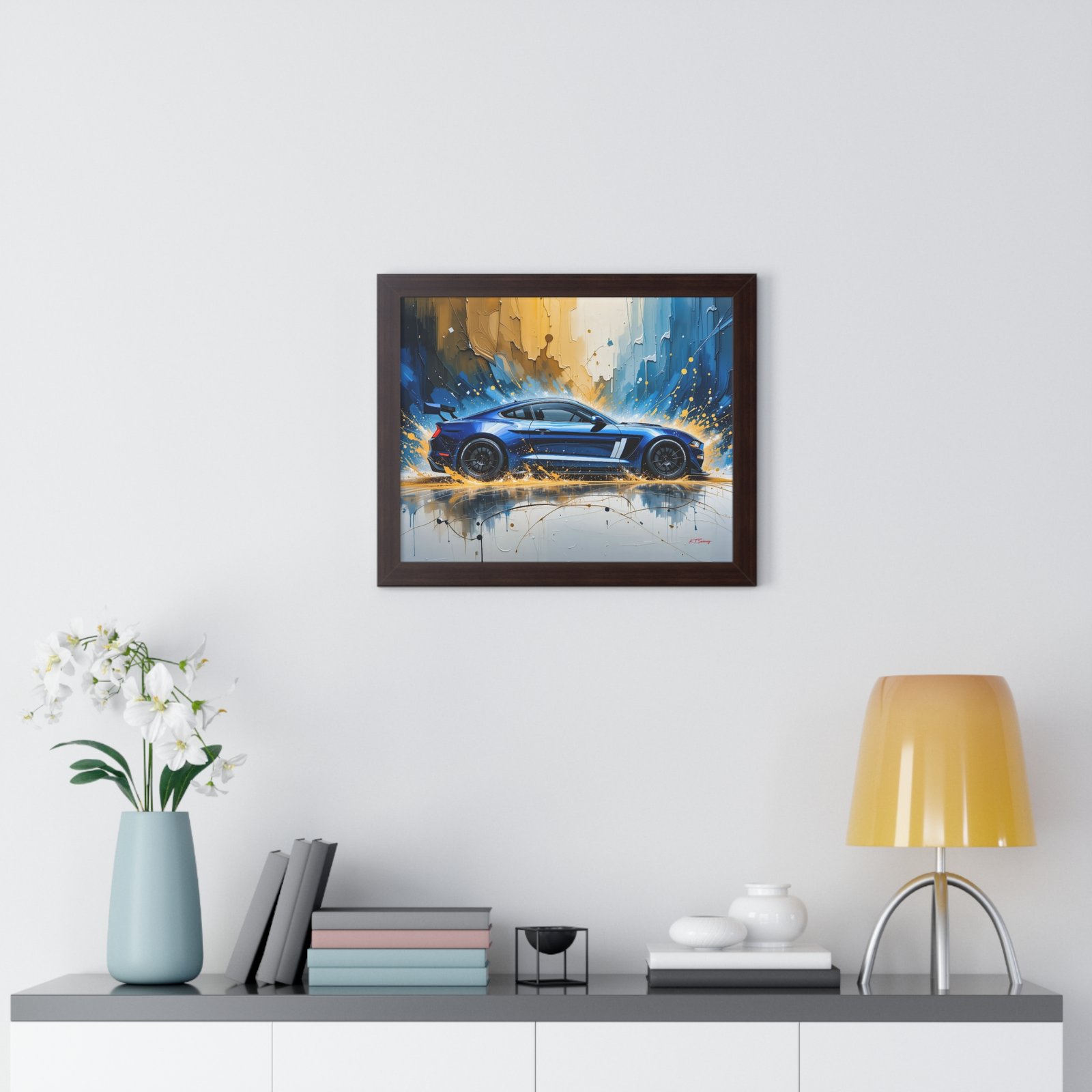Limited Edition Mustang GT Wall Art Framed Print in Blue with White Stripes | Classic Mustang Collector’s Artwork - Image 11