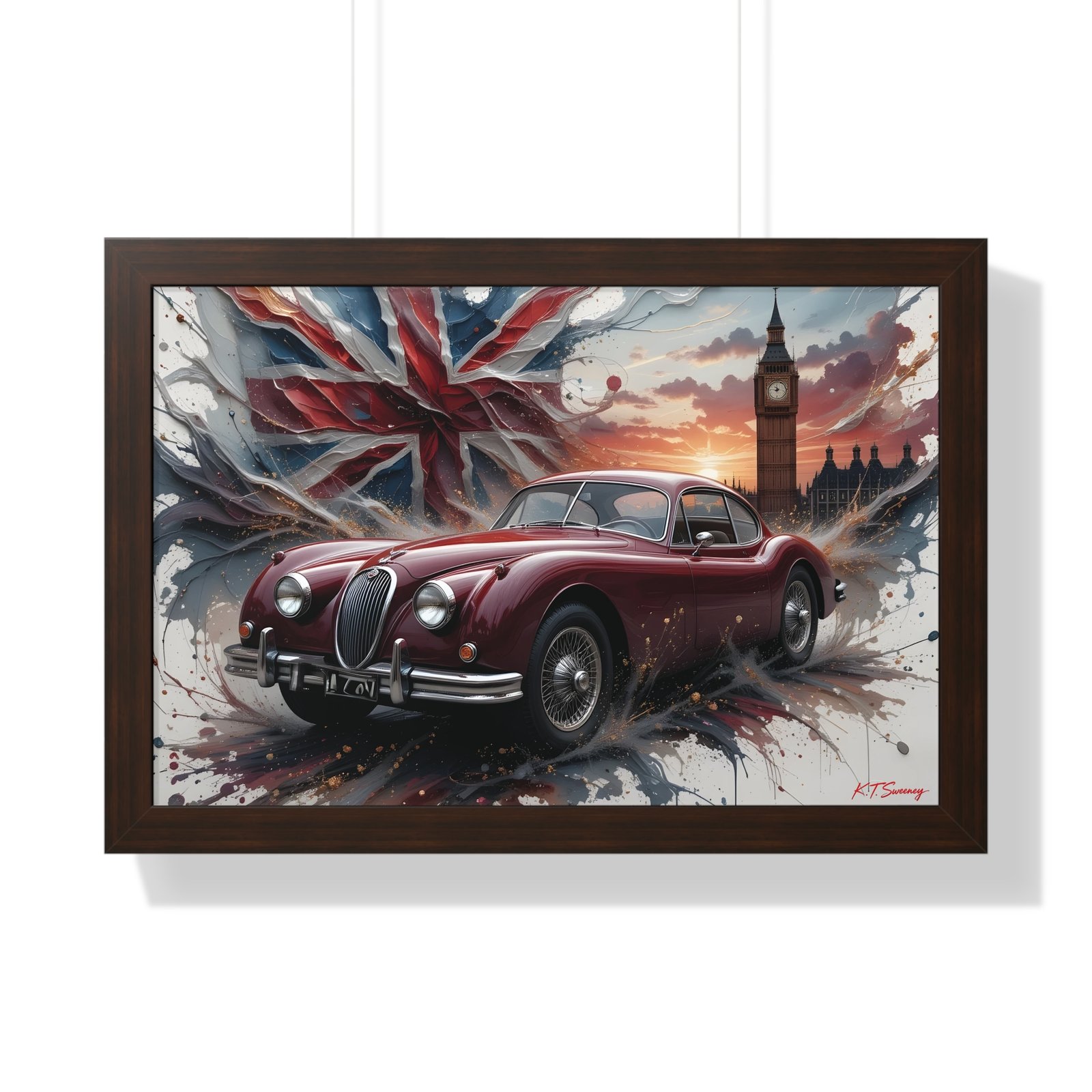 Limited Edition 1956 Jaguar XK140 Coupe Wall Art Framed Print with Union Jack | Tower of London Backdrop | Classic Jaguar Collector’s Artwork - Image 13