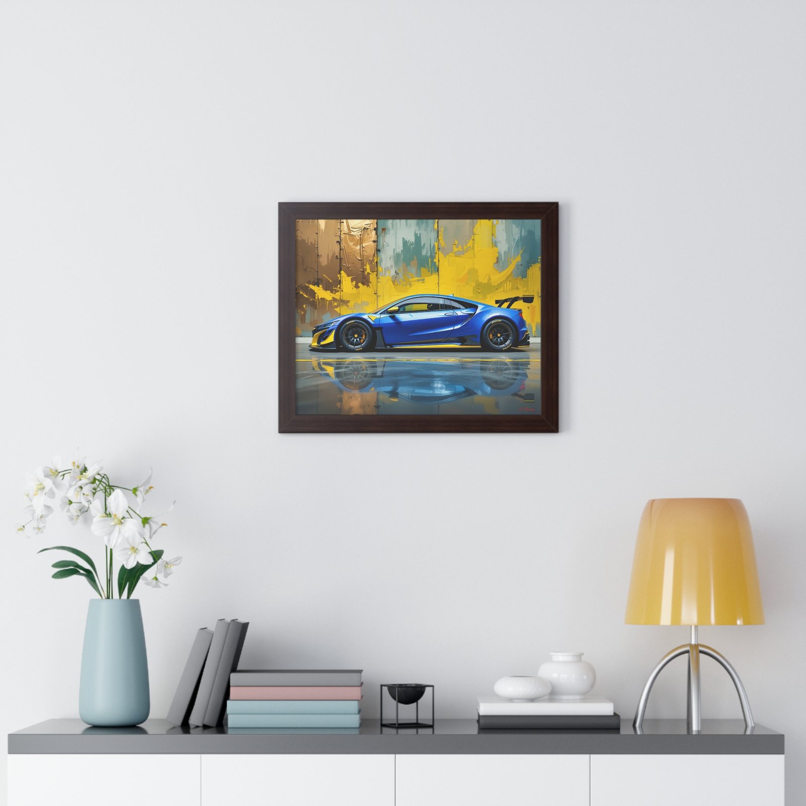 Acura NSX Wall Art Framed Print with Dramatic Textured Paint Style Background | Studio Edition Collector’s Artwork - Image 11