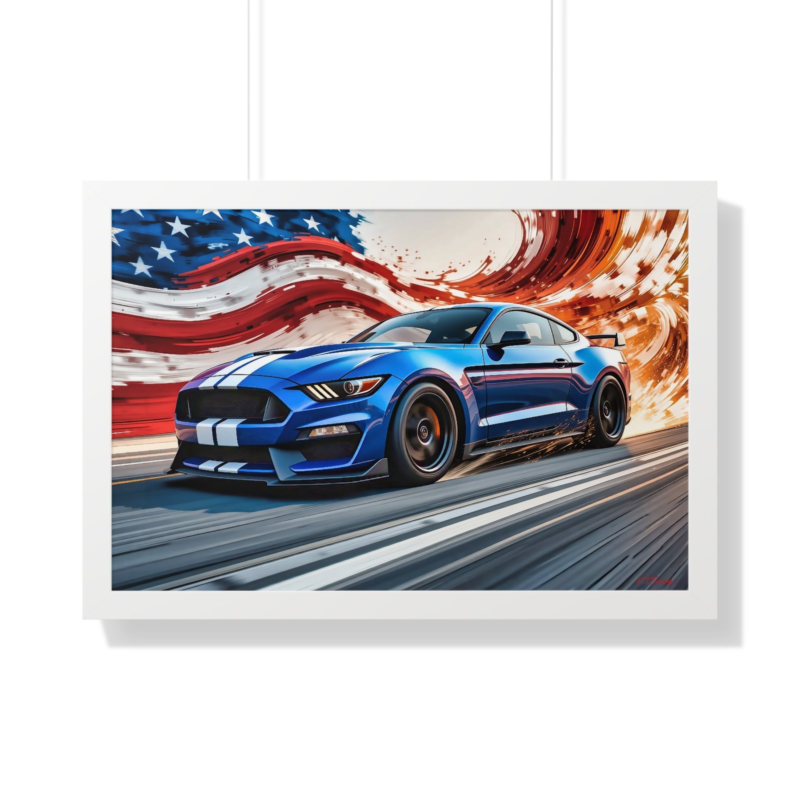 Limited Edition Mustang GT Wall Art Framed Print in Blue with White Stripes | Classic Mustang Collector’s Artwork - Image 25