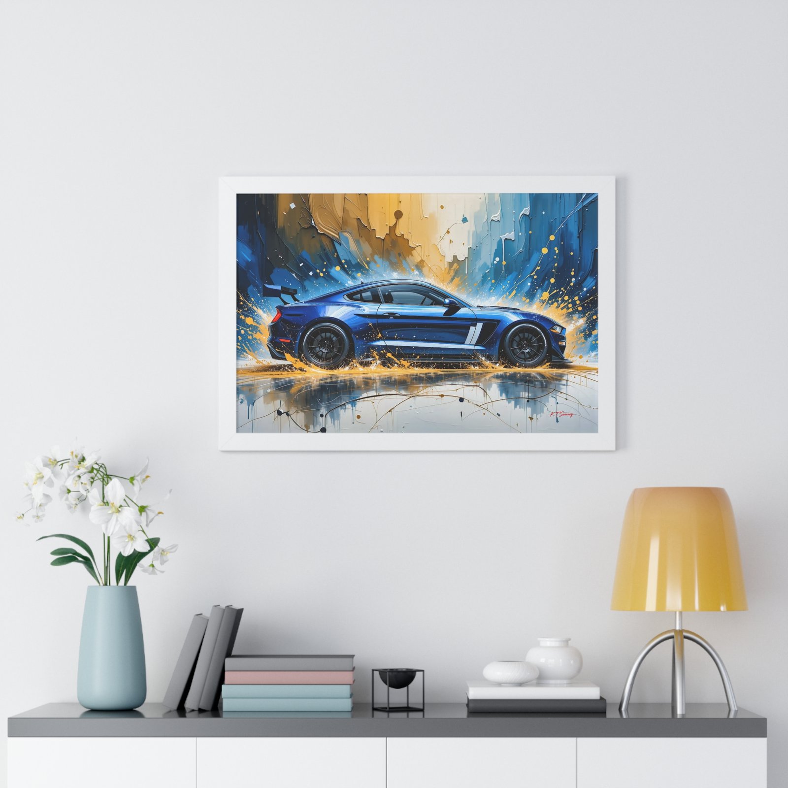 Limited Edition Mustang GT Wall Art Framed Print in Blue with White Stripes | Classic Mustang Collector’s Artwork - Image 26