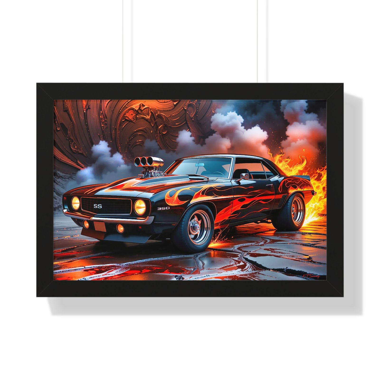 Limited Edition 1969 Camaro Hot Rod Wall Art Framed Print with Watercolor Textured Background | Collector’s Classic Camaro Artwork - Image 7