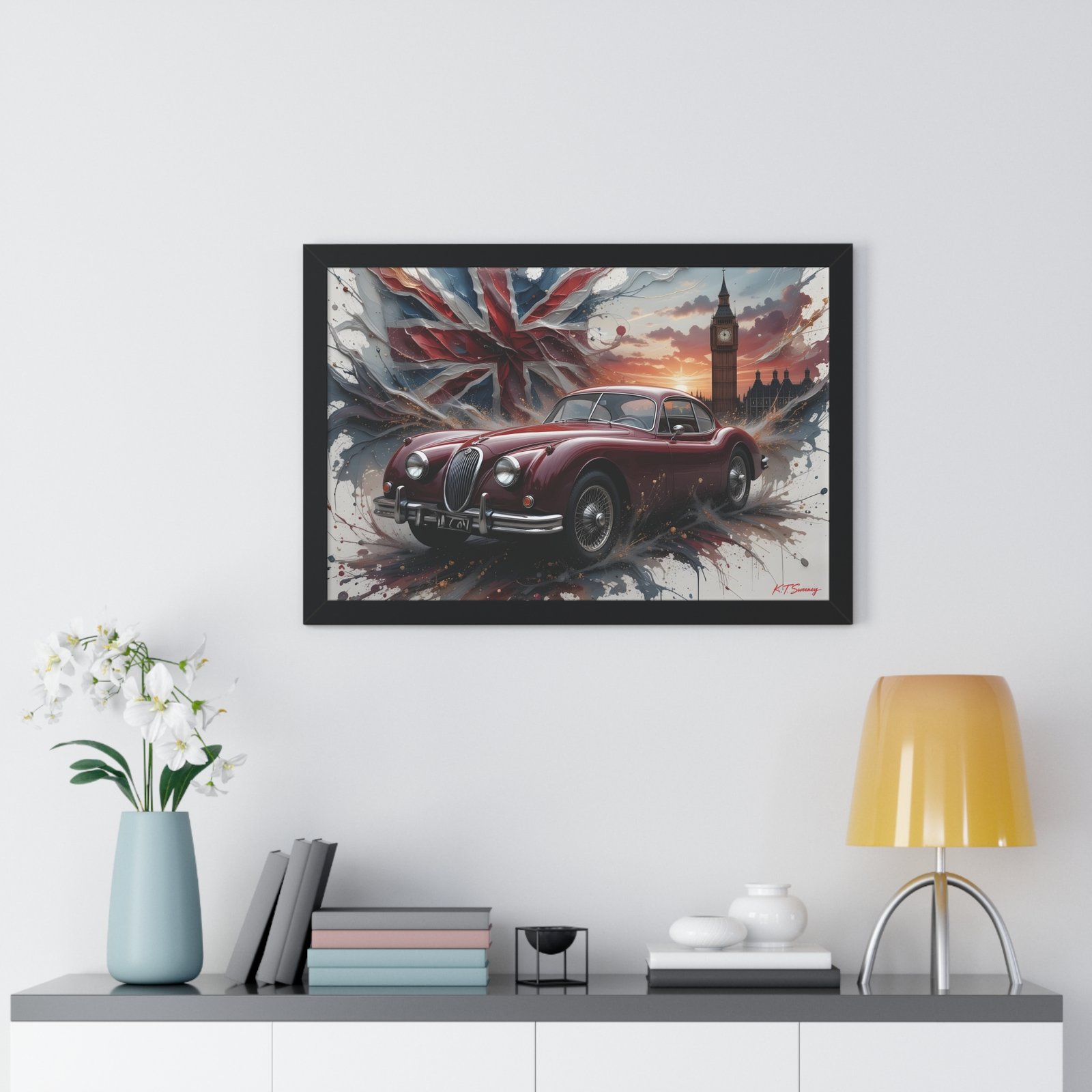 Limited Edition 1956 Jaguar XK140 Coupe Wall Art Framed Print with Union Jack | Tower of London Backdrop | Classic Jaguar Collector’s Artwork - Image 8