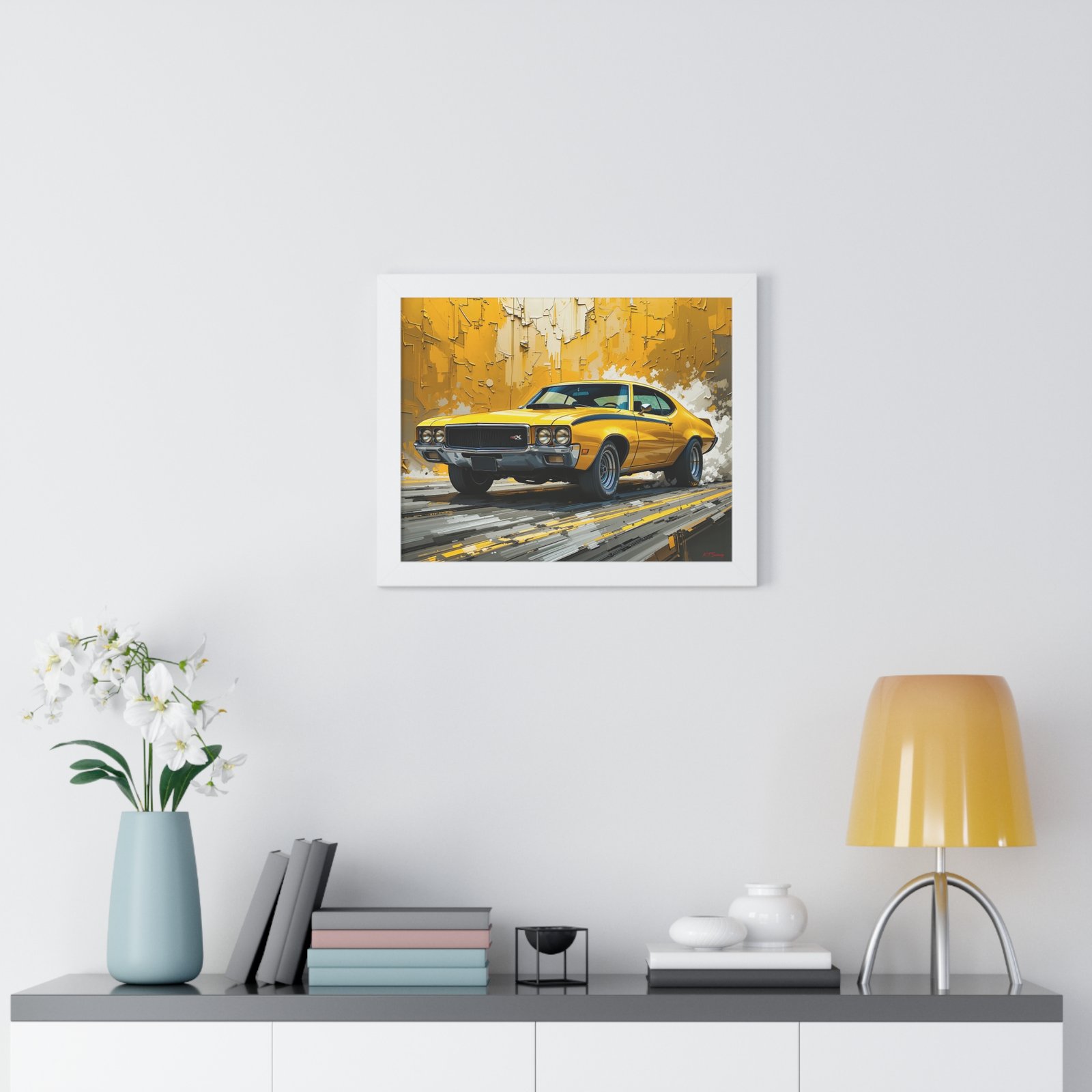 1970 Yellow Buick GSX Hot Rod Wall Art Framed Print with Textured Oil Paint Style Design | Studio Edition Collector’s Artwork - Image 20