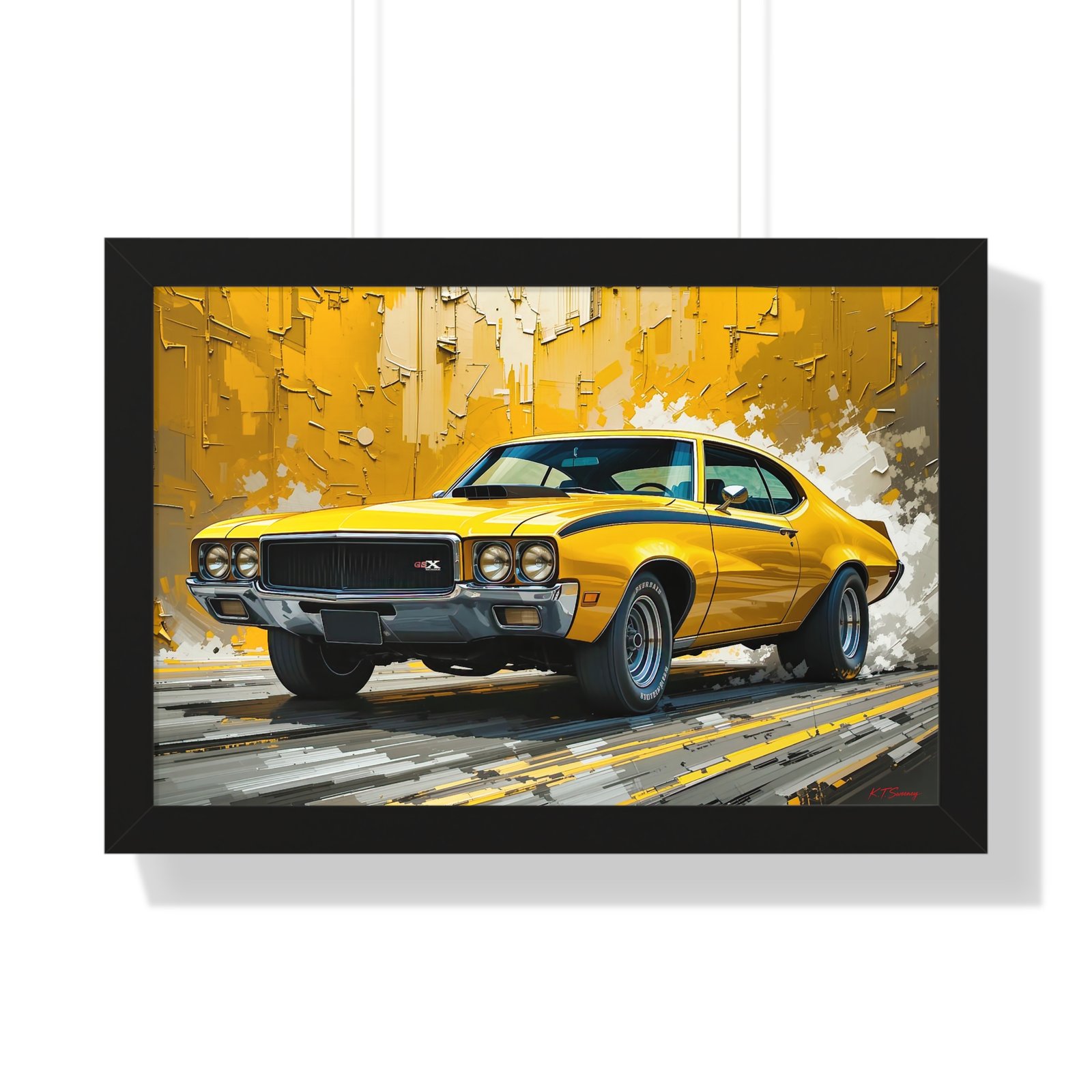 1970 Yellow Buick GSX Hot Rod Wall Art Framed Print with Textured Oil Paint Style Design | Studio Edition Collector’s Artwork - Image 4
