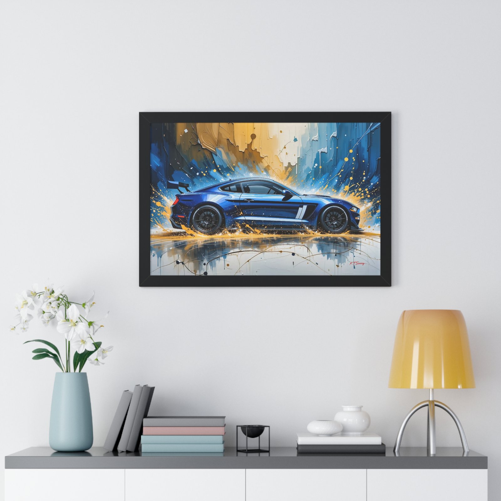 Limited Edition Mustang GT Wall Art Framed Print in Blue with White Stripes | Classic Mustang Collector’s Artwork - Image 8