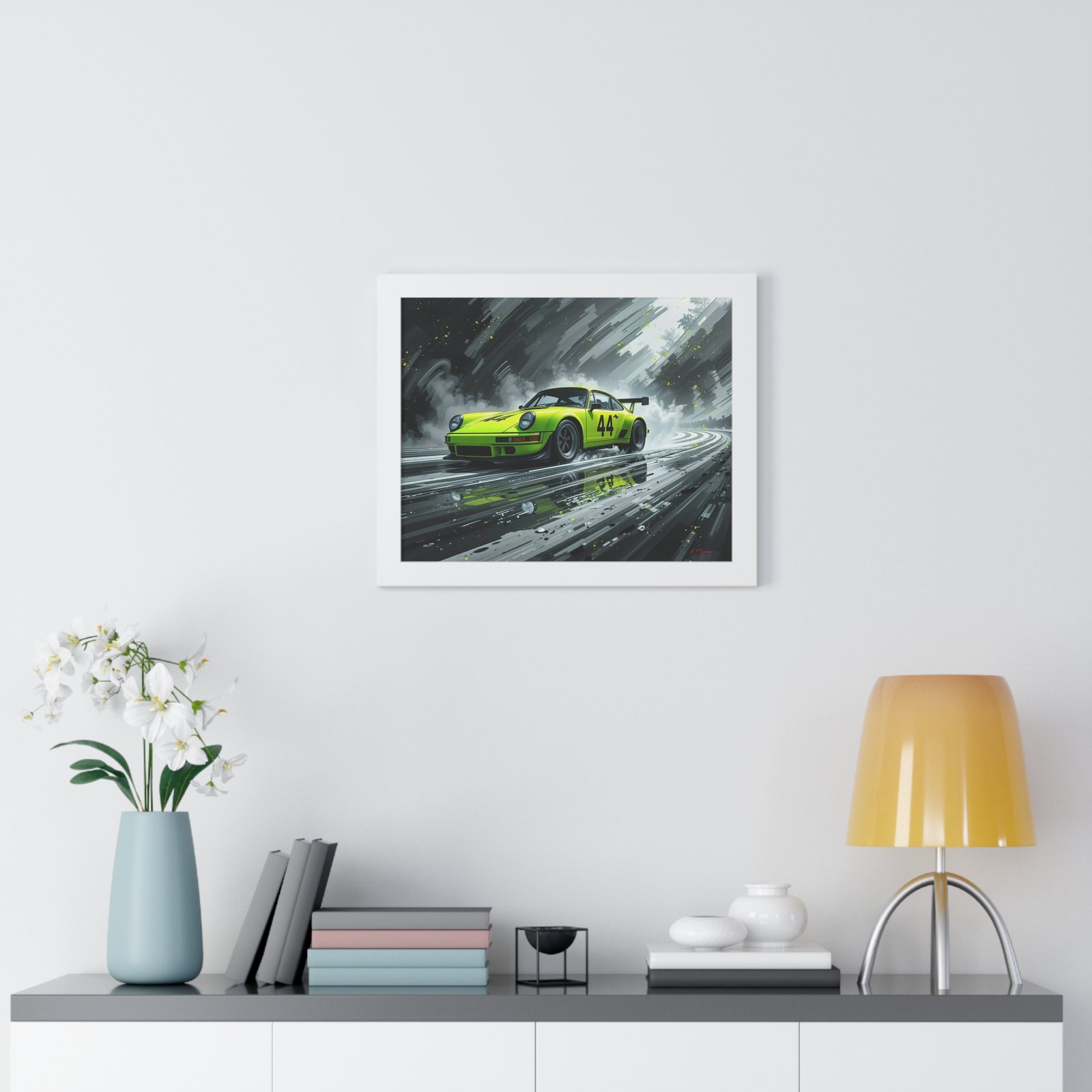 Limited Edition Porsche 930 Turbo in Neon Green with Dynamic Black and White Background Wall Art Framed Print | Collector’s Porsche Artwork - Image 20