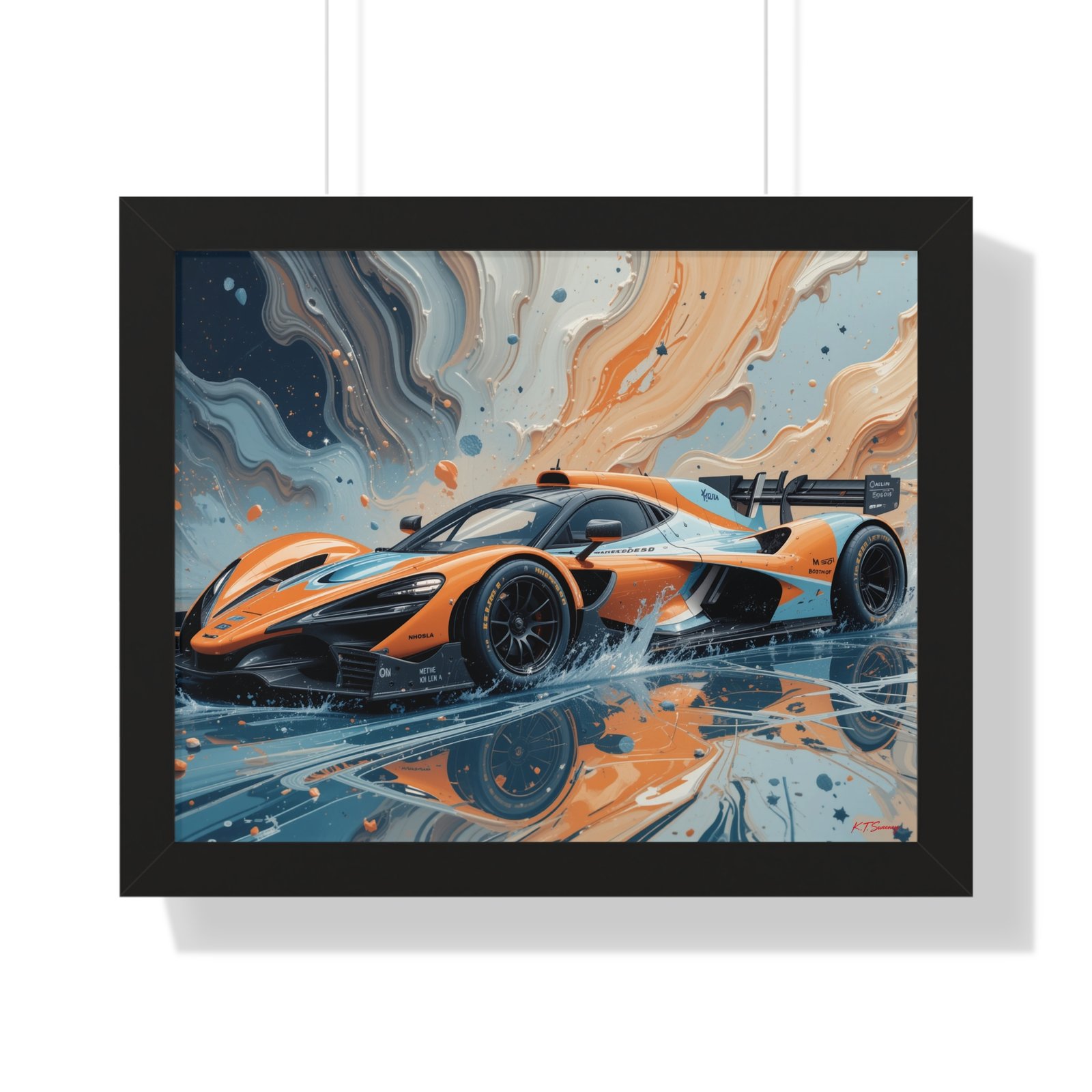 McLaren Supercar Gulf Livery Wall Art Framed Print with 3D Textured Oil Paint Style | Studio Edition Collector’s Artwork
