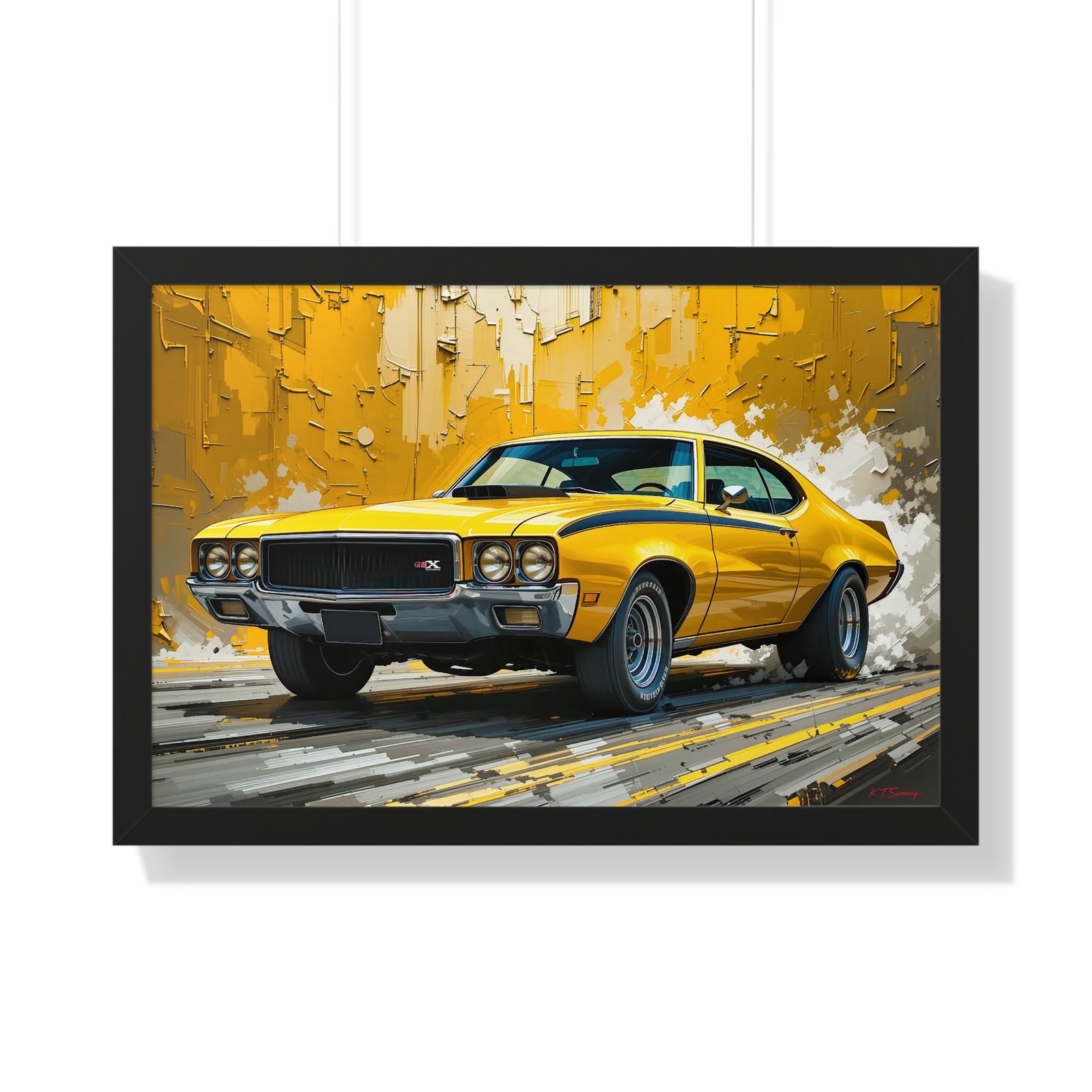 1970 Yellow Buick GSX Hot Rod Wall Art Framed Print with Textured Oil Paint Style Design | Studio Edition Collector’s Artwork - Image 7