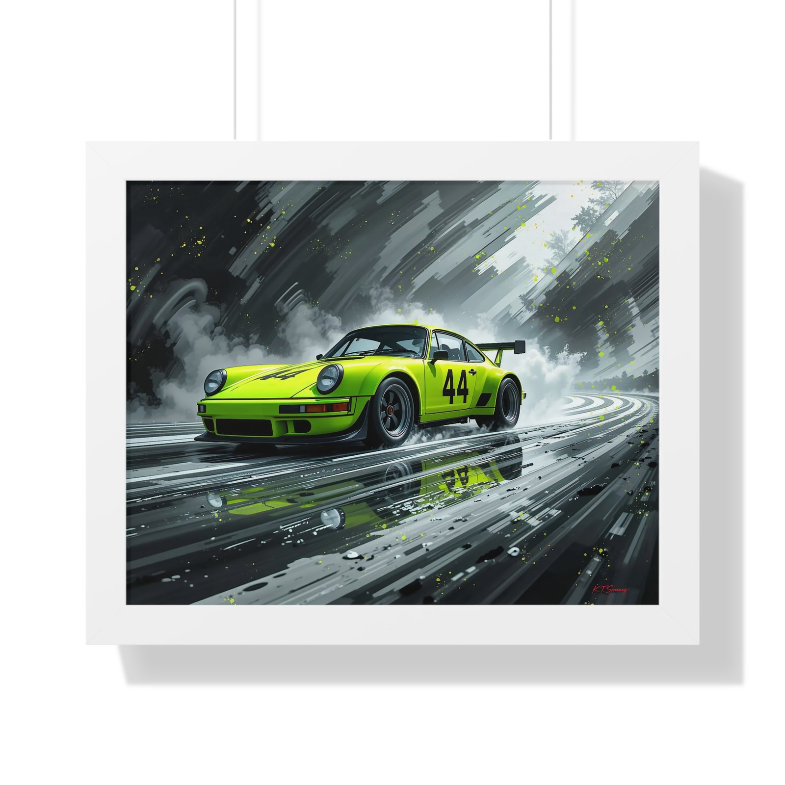Limited Edition Porsche 930 Turbo in Neon Green with Dynamic Black and White Background Wall Art Framed Print | Collector’s Porsche Artwork - Image 19