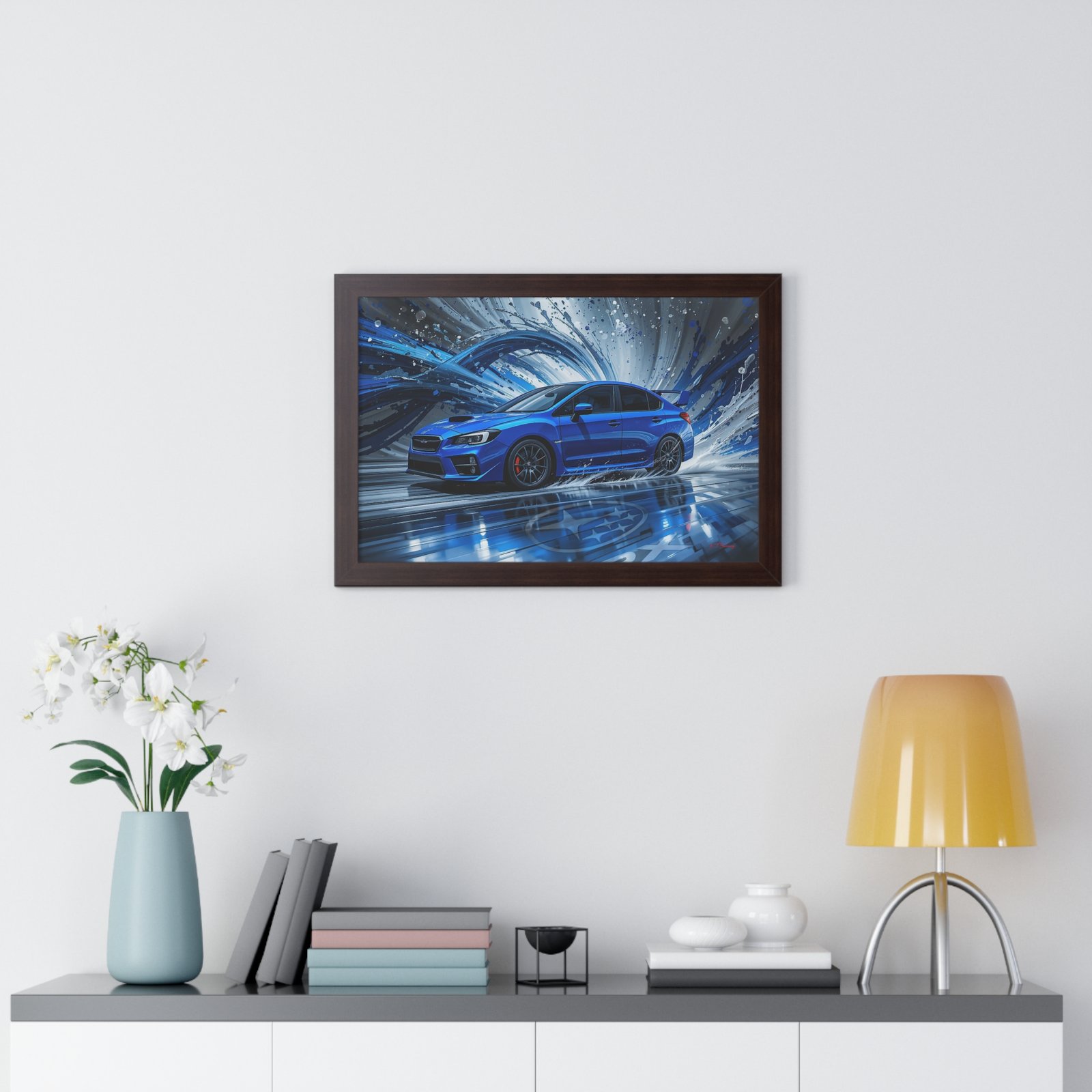 Limited Edition 2019 Subaru WRX Wall Art Framed Print with Textured Oil Paint Swirling Background | Collector’s Subaru Artwork - Image 8