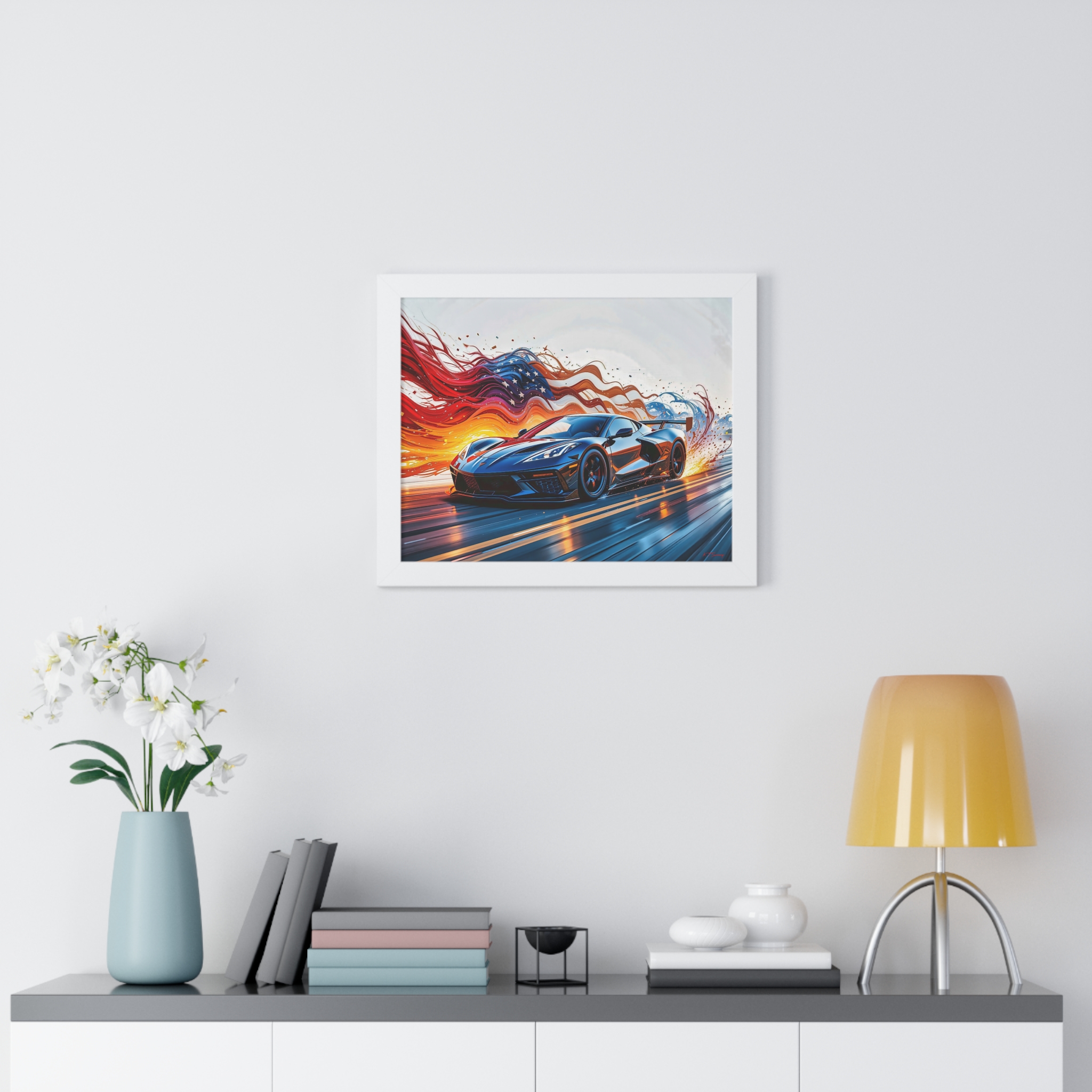 Exclusive Edition C8 Corvette with American Flag Wall Art Framed Print | Collector’s Corvette Artwork - Image 29