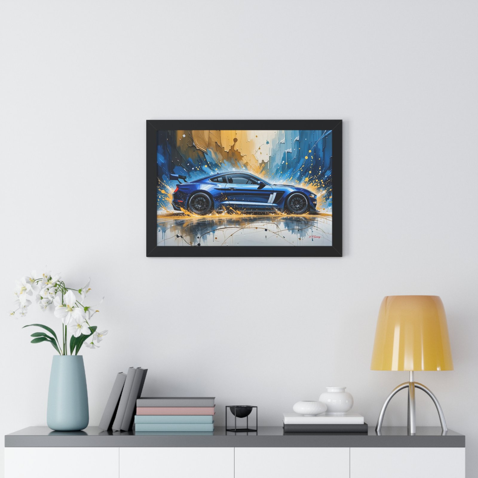 Limited Edition Mustang GT Wall Art Framed Print in Blue with White Stripes | Classic Mustang Collector’s Artwork - Image 5