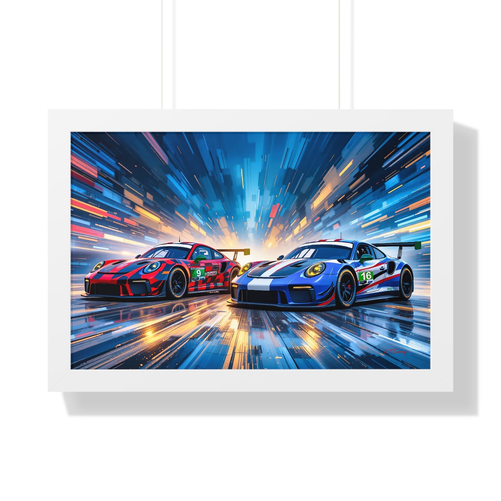Limited Edition Duo of Porsche 911 GT3 IMSA-Inspired Racing Cars Wall Art Framed Print with 3D Textured Dynamic Colors | Collector’s Porsche Artwork - Image 22
