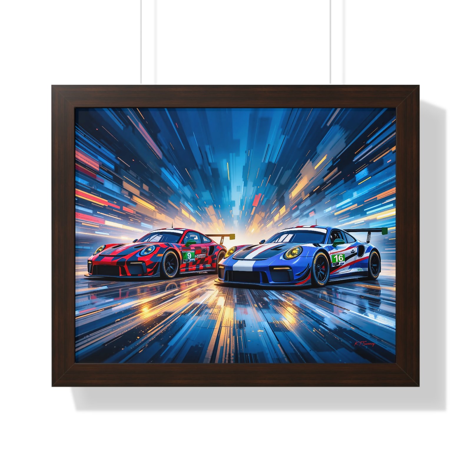 Limited Edition Duo of Porsche 911 GT3 IMSA-Inspired Racing Cars Wall Art Framed Print with 3D Textured Dynamic Colors | Collector’s Porsche Artwork - Image 10