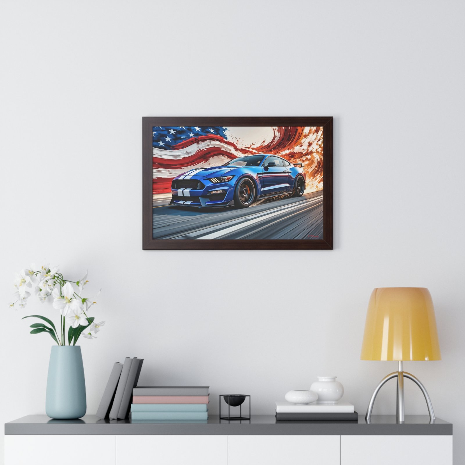 Limited Edition Mustang GT Wall Art Framed Print in Blue with White Stripes | Classic Mustang Collector’s Artwork - Image 14