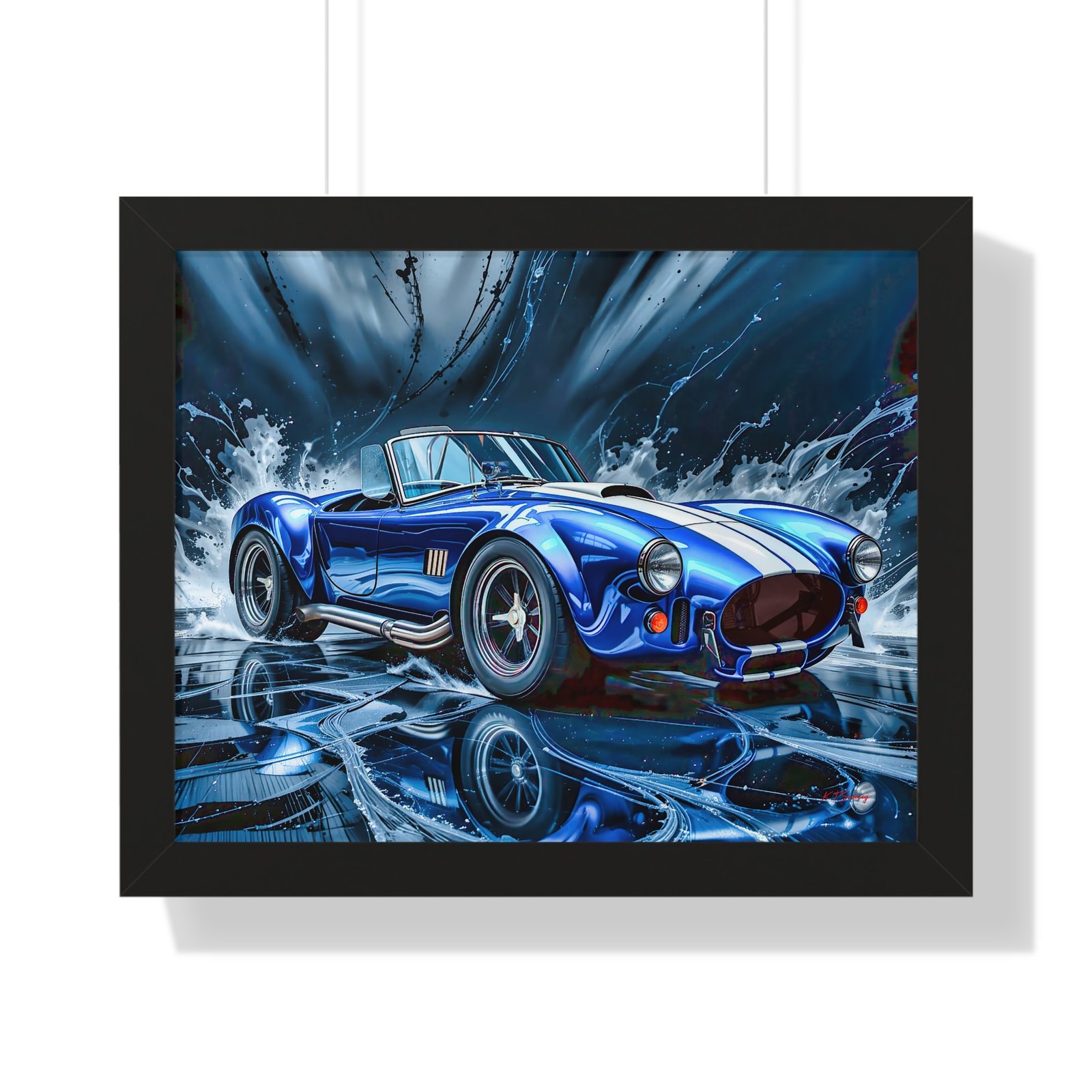 Exclusive Edition Classic Blue Shelby Cobra with White Stripes Wall Art Framed Print | Collector’s Shelby Artwork