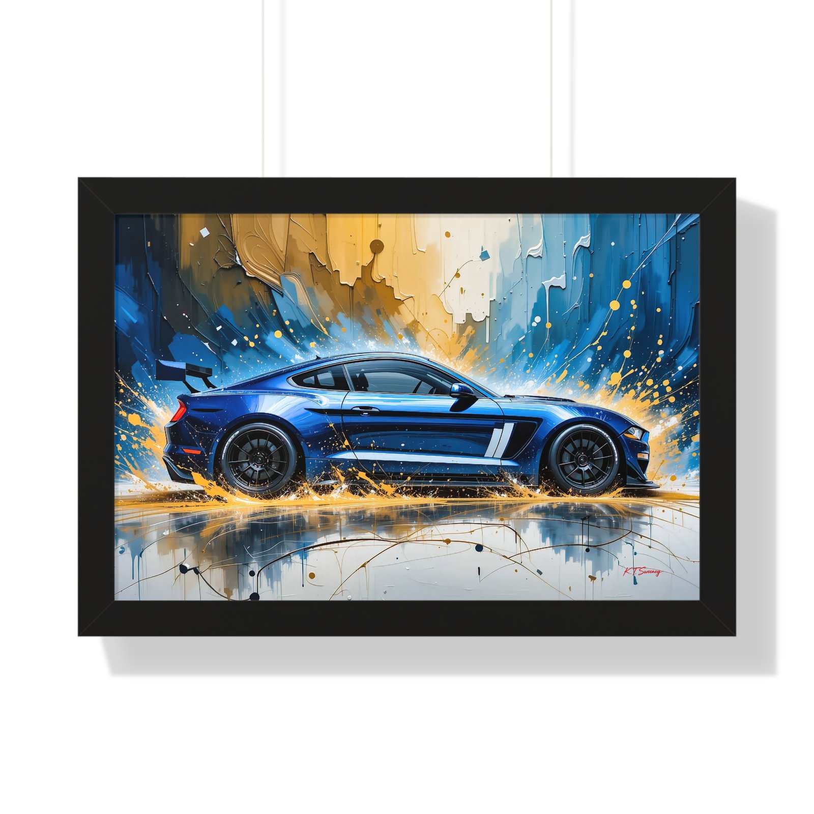 Limited Edition Mustang GT Wall Art Framed Print in Blue with White Stripes | Classic Mustang Collector’s Artwork - Image 4