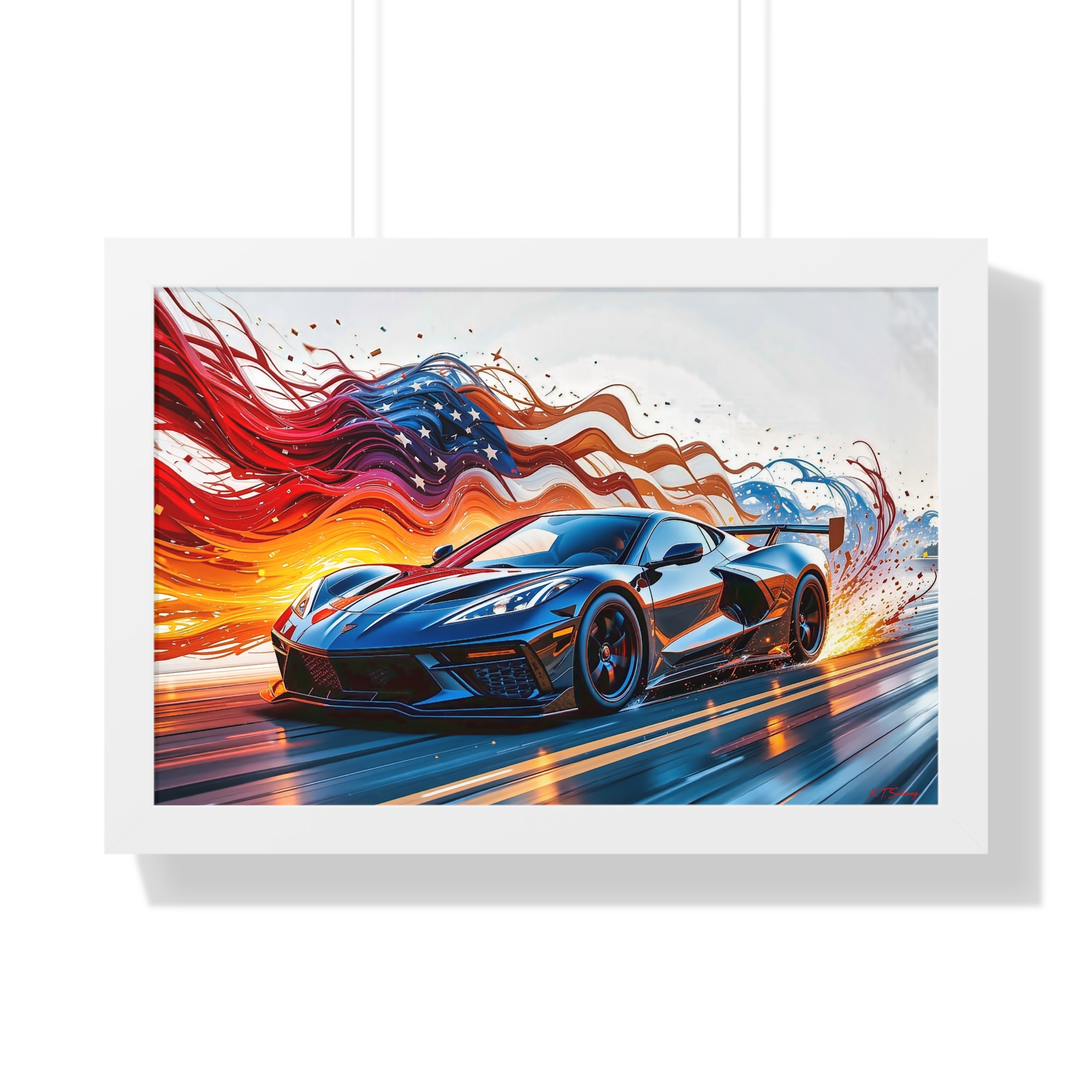 Exclusive Edition C8 Corvette with American Flag Wall Art Framed Print | Collector’s Corvette Artwork - Image 31