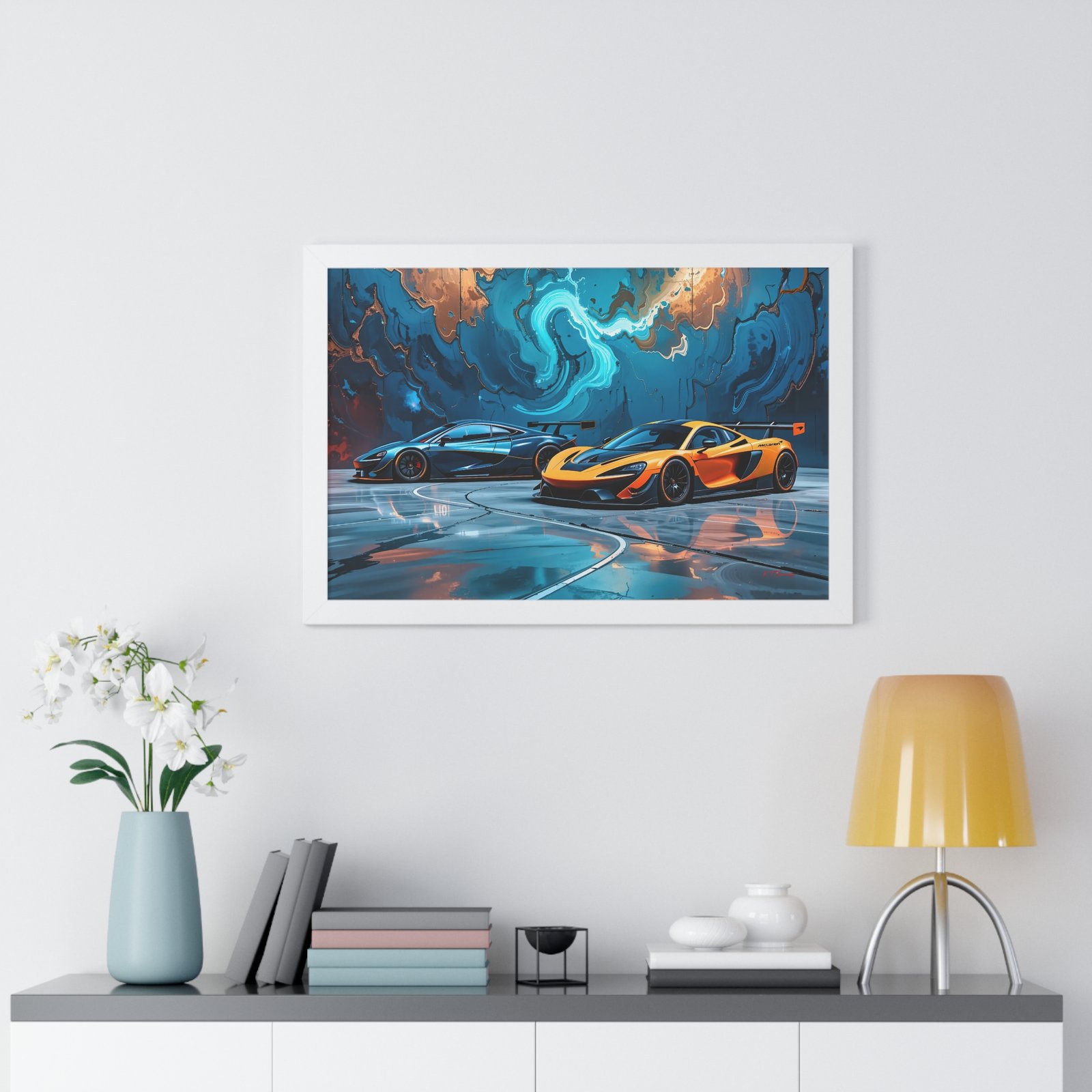 Limited Edition Duo of IMSA-Inspired McLaren Supercars Wall Art Framed Print with 3D Textured Dynamic Colors | Collector’s Motorsport Artwork - Image 26