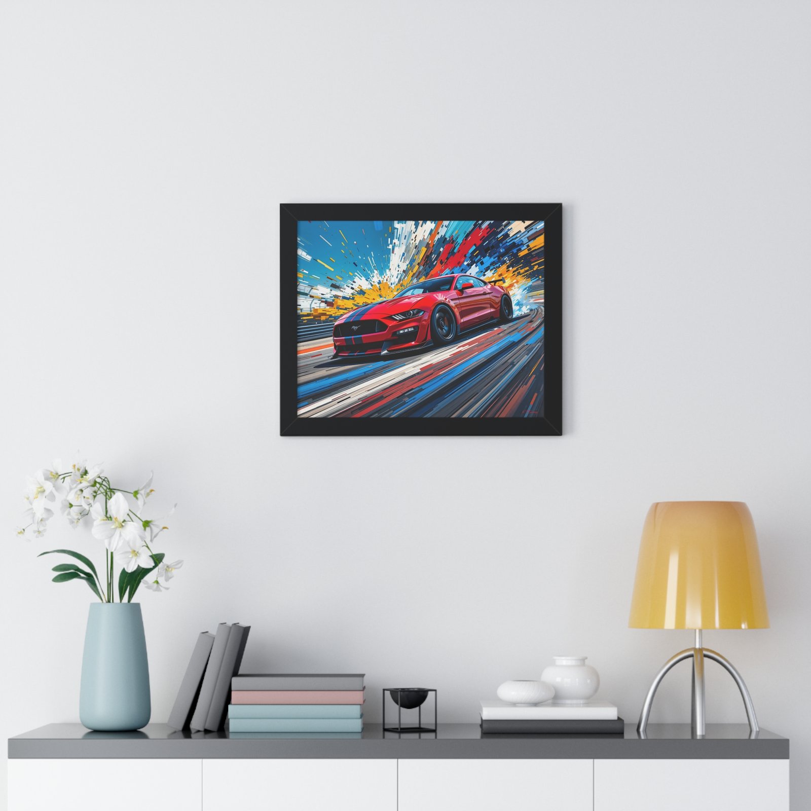 Exclusive Edition Red Mustang GT Wall Art Framed Print with Exploding Color Burst Background | Collector’s Mustang Artwork - Image 2