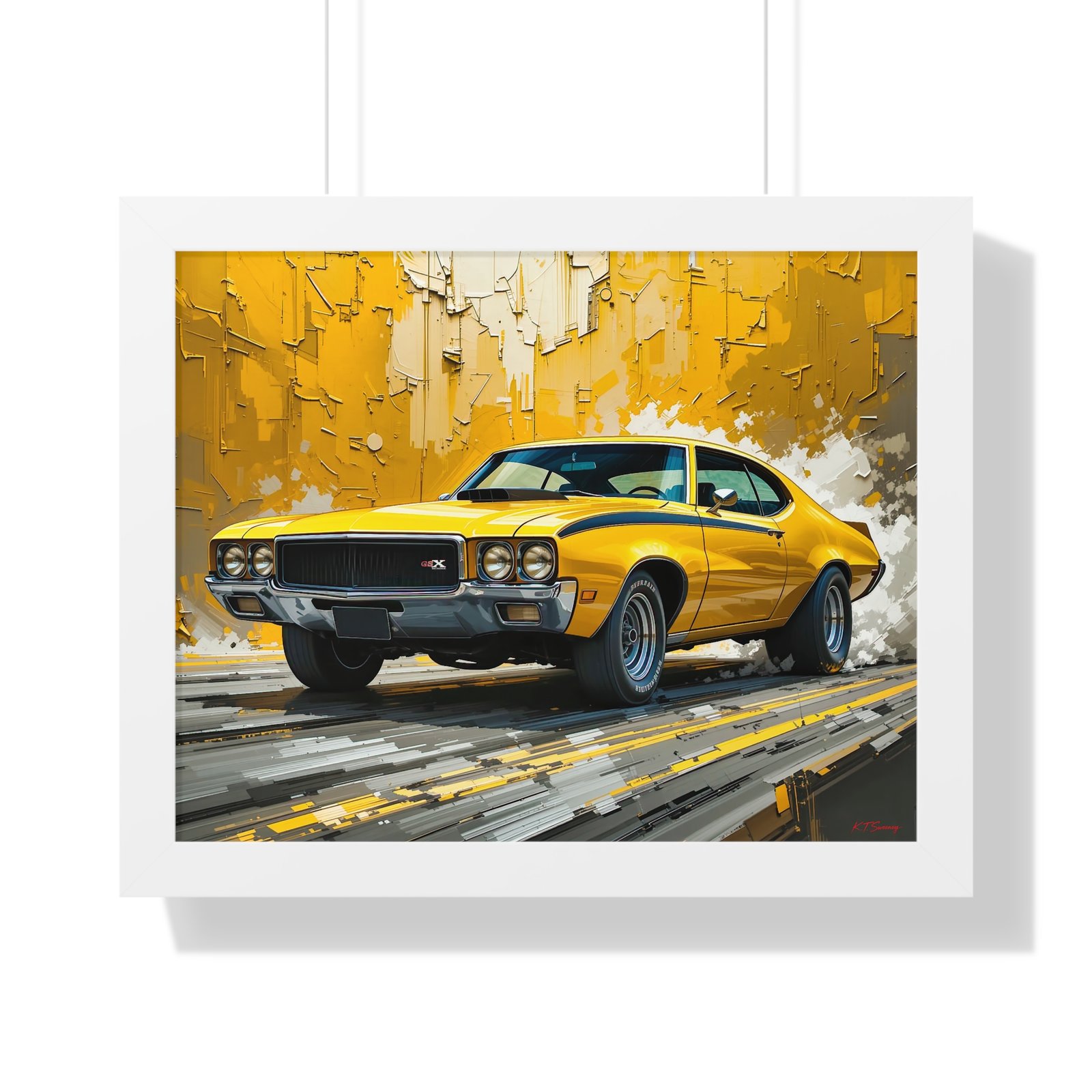 1970 Yellow Buick GSX Hot Rod Wall Art Framed Print with Textured Oil Paint Style Design | Studio Edition Collector’s Artwork - Image 19