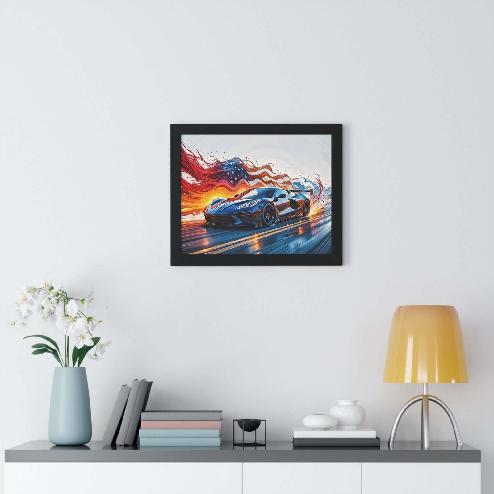 Exclusive Edition C8 Corvette with American Flag Wall Art Framed Print | Collector’s Corvette Artwork - Image 5