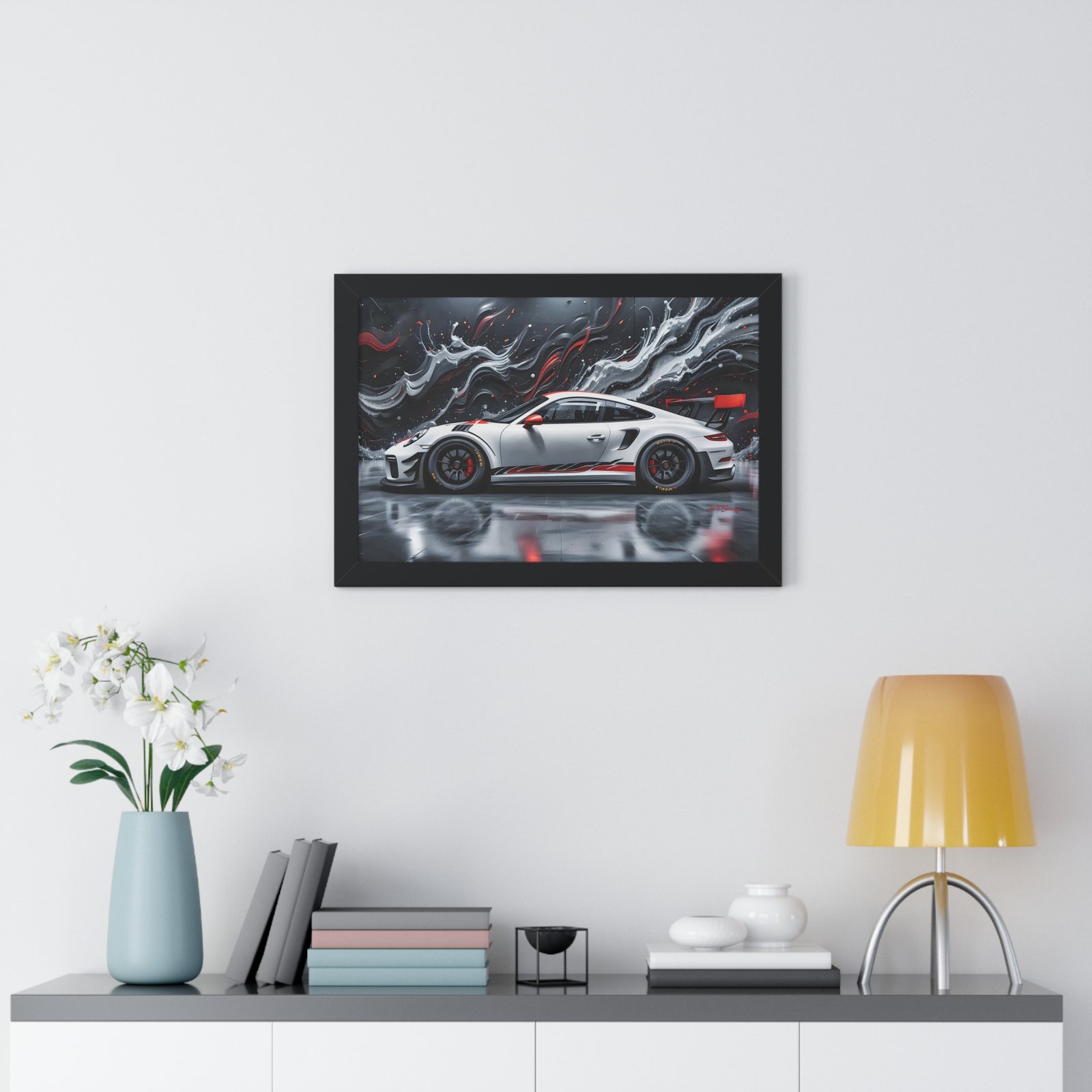 Limited Edition Porsche 911 GT3 Wall Art Framed Print with 3D Textured Oil Paint Style Background | Collector’s Porsche Artwork - Image 5