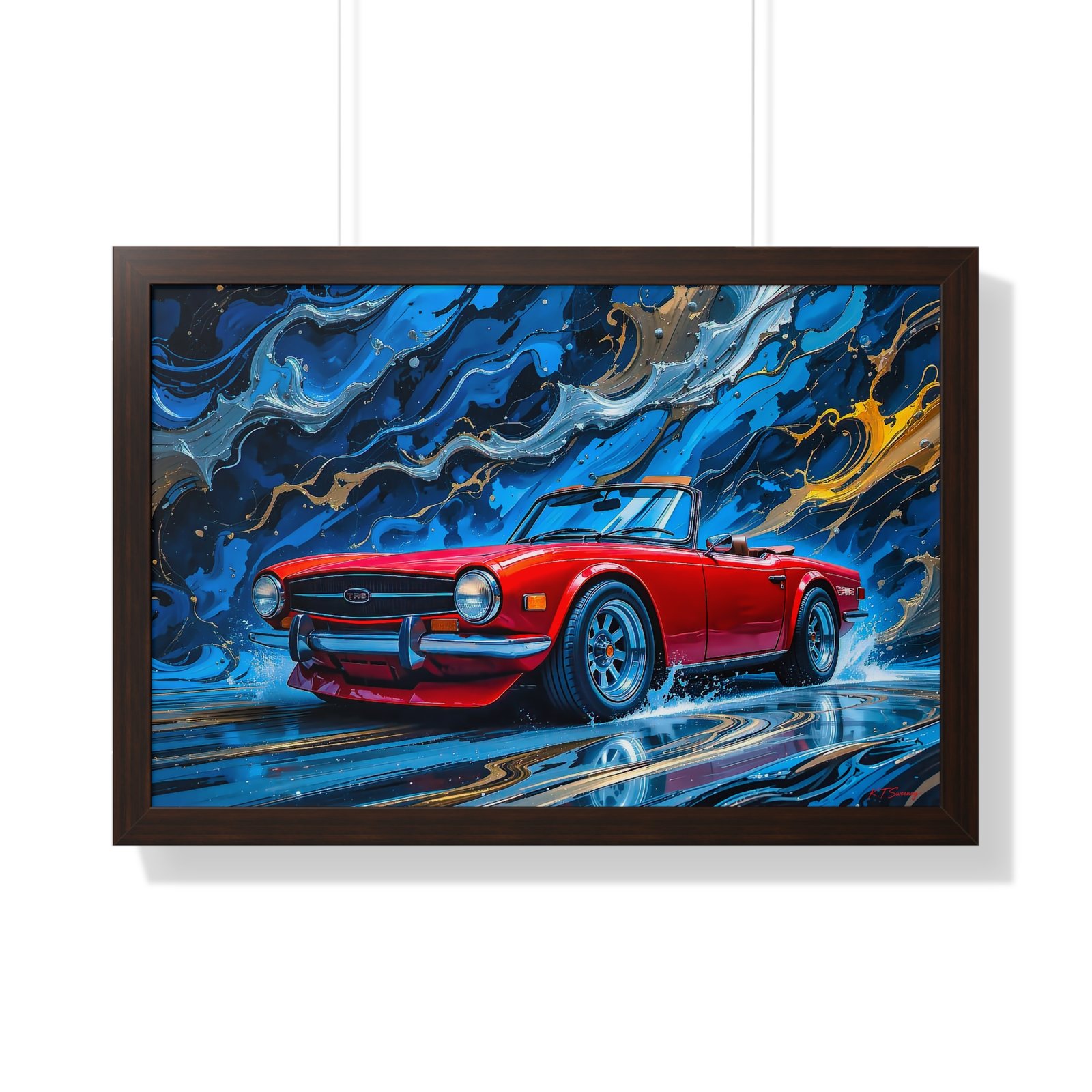 Exclusive Edition Red Triumph TR6 Classic Sports Car Wall Art Framed Print with 3D Textured Oil Paint Style Design| Collector’s Artwork - Image 16