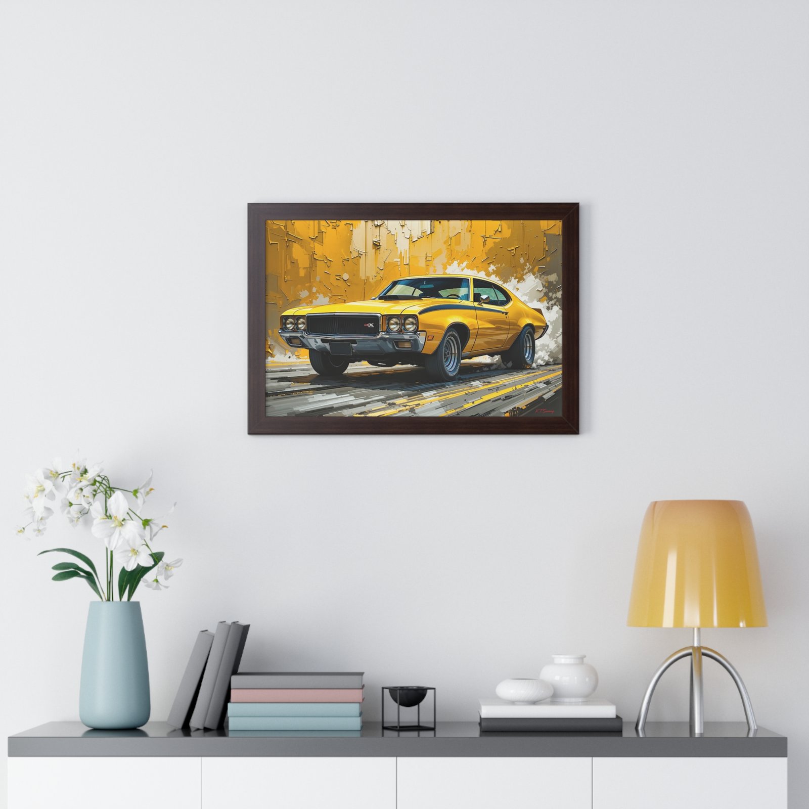 1970 Yellow Buick GSX Hot Rod Wall Art Framed Print with Textured Oil Paint Style Design | Studio Edition Collector’s Artwork - Image 14