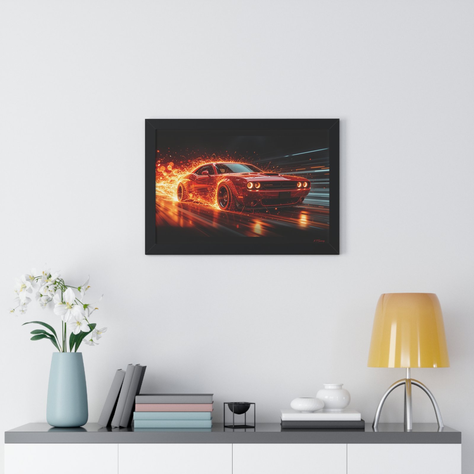 Limited Edition Dodge Hellcat Wall Art Framed Print with Ethereal Flames | Collector’s Muscle Car Artwork - Image 5