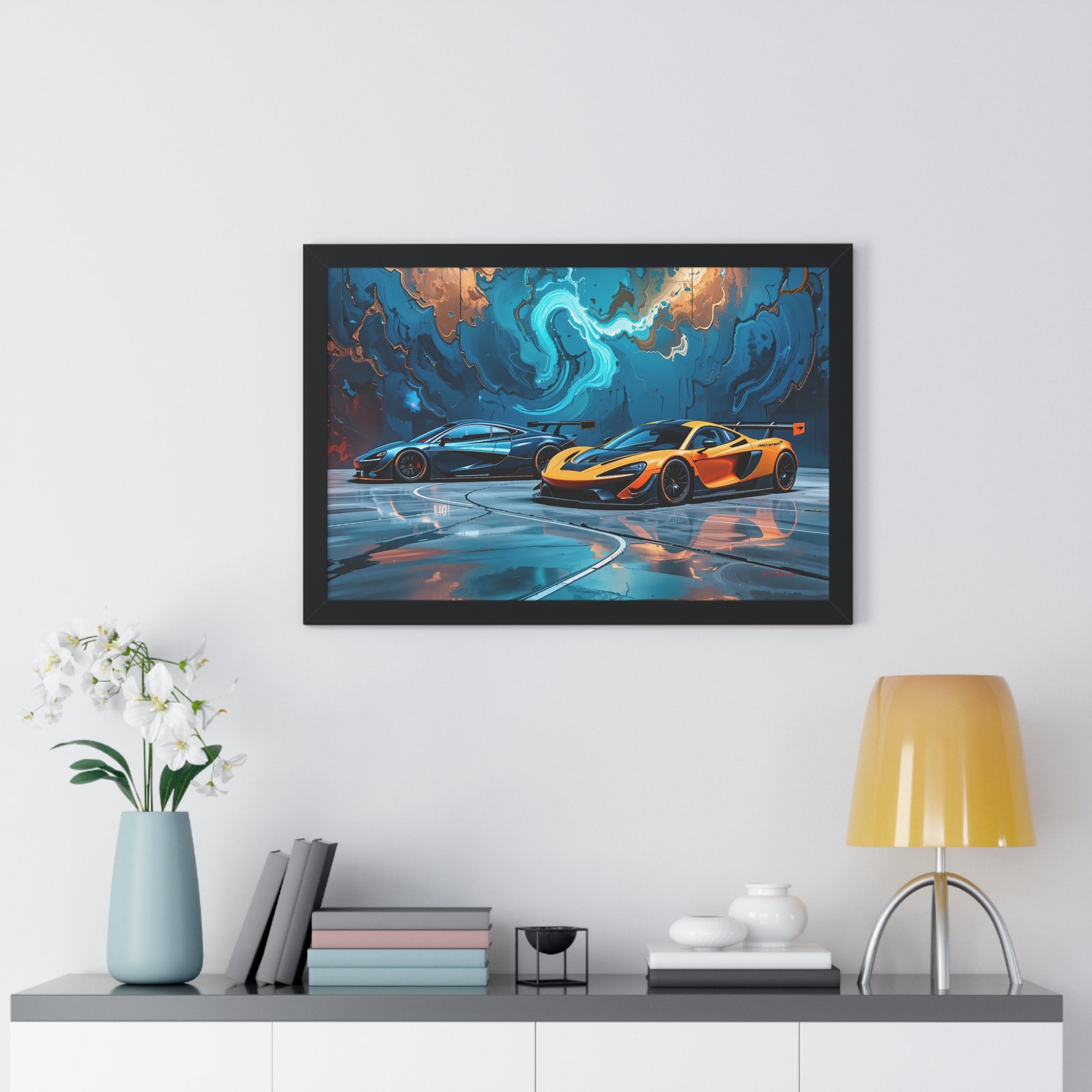 Limited Edition Duo of IMSA-Inspired McLaren Supercars Wall Art Framed Print with 3D Textured Dynamic Colors | Collector’s Motorsport Artwork - Image 8