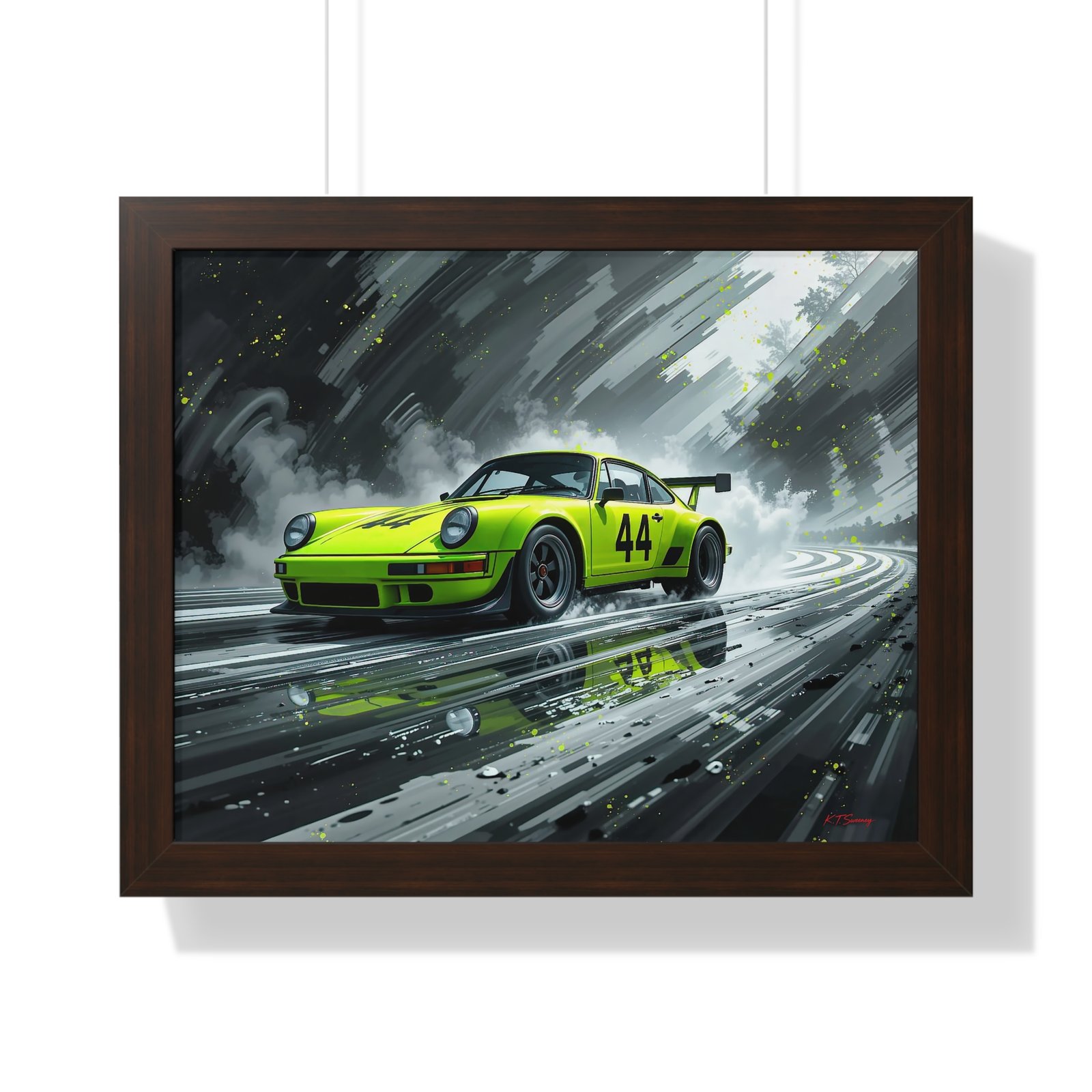 Limited Edition Porsche 930 Turbo in Neon Green with Dynamic Black and White Background Wall Art Framed Print | Collector’s Porsche Artwork - Image 10