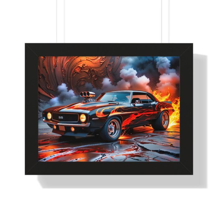 Limited Edition 1969 Camaro Hot Rod Wall Art Framed Print with Watercolor Textured Background  | Collector’s Classic Camaro Artwork