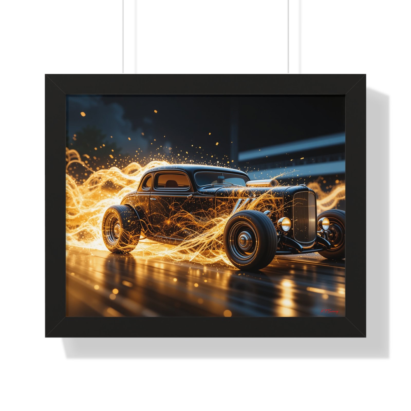 Limited Edition Futuristic Hot Rod Wall Art Framed Print with Translucent Ghost Flames | Original Collector’s Car Artwork